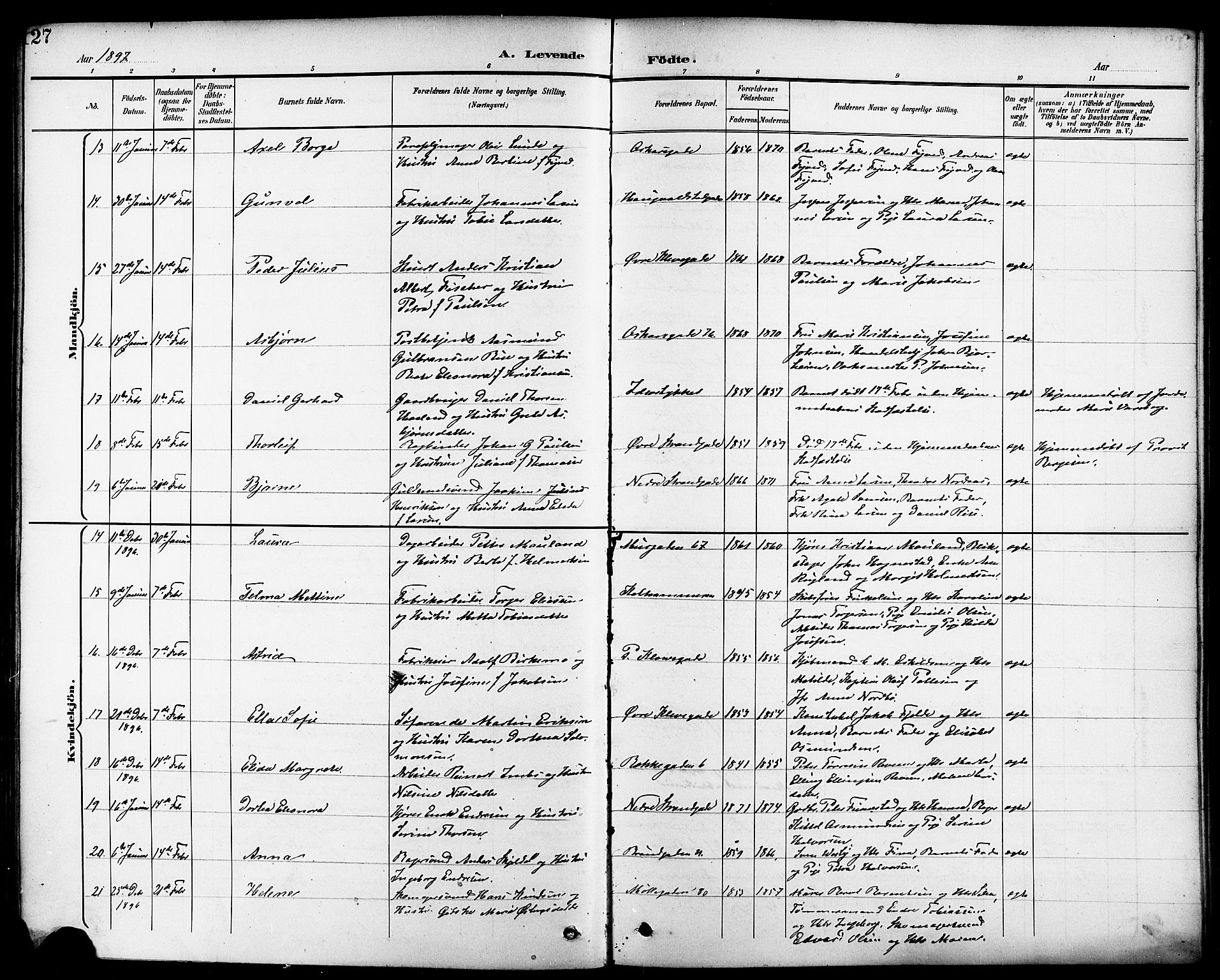 Domkirken sokneprestkontor, AV/SAST-A-101812/001/30/30BB/L0016: Parish register (copy) no. B 16, 1891-1902, p. 127