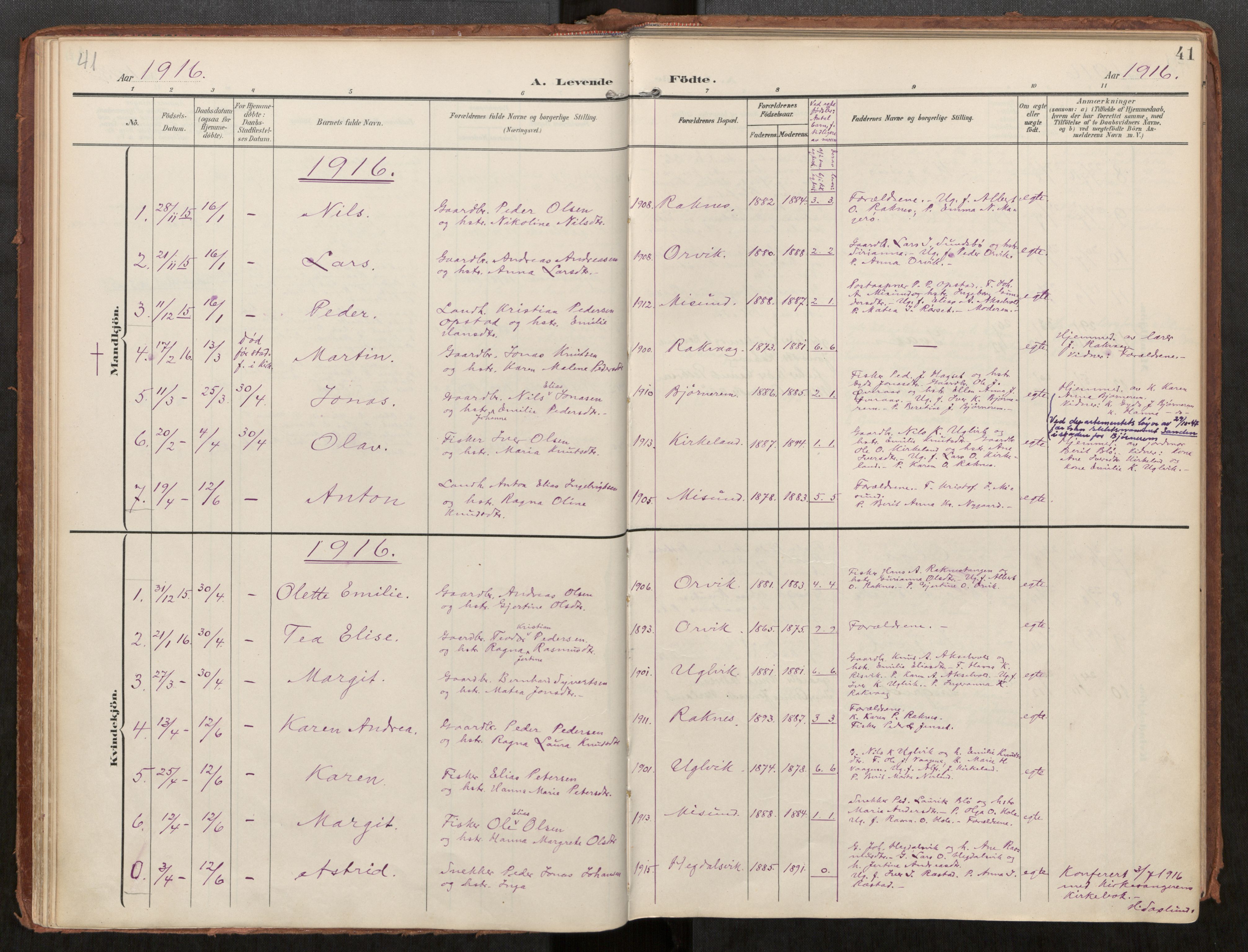 Ministerialprotokoller, klokkerbøker og fødselsregistre - Møre og Romsdal, AV/SAT-A-1454/563/L0740: Parish register (official) no. 563A02, 1903-1923, p. 41