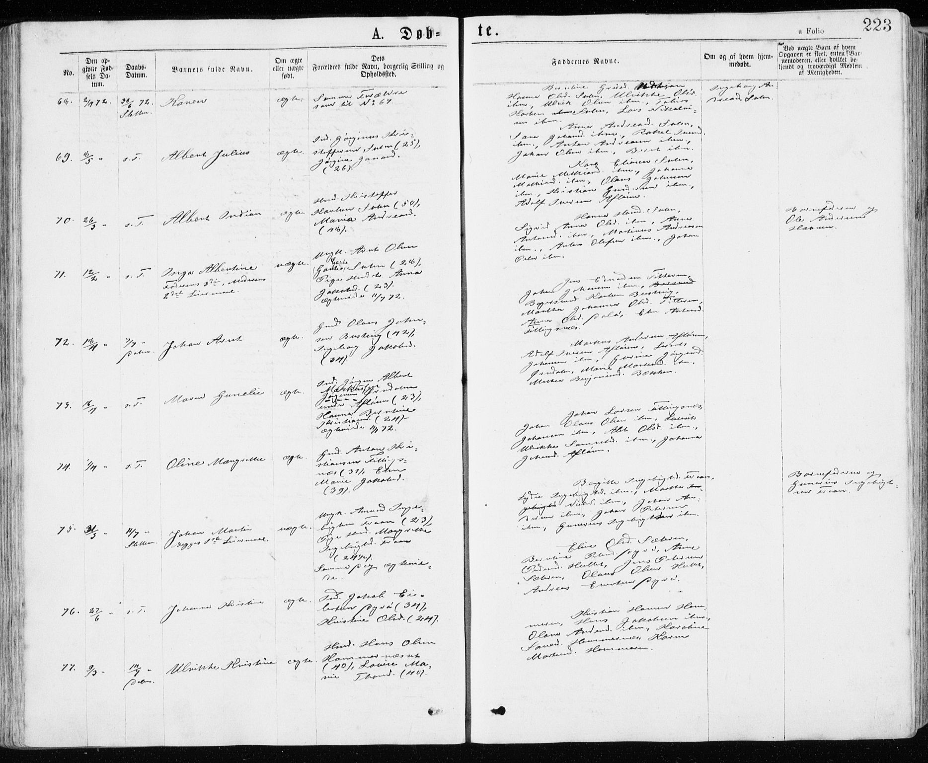 Ministerialprotokoller, klokkerbøker og fødselsregistre - Sør-Trøndelag, SAT/A-1456/640/L0576: Parish register (official) no. 640A01, 1846-1876, p. 223