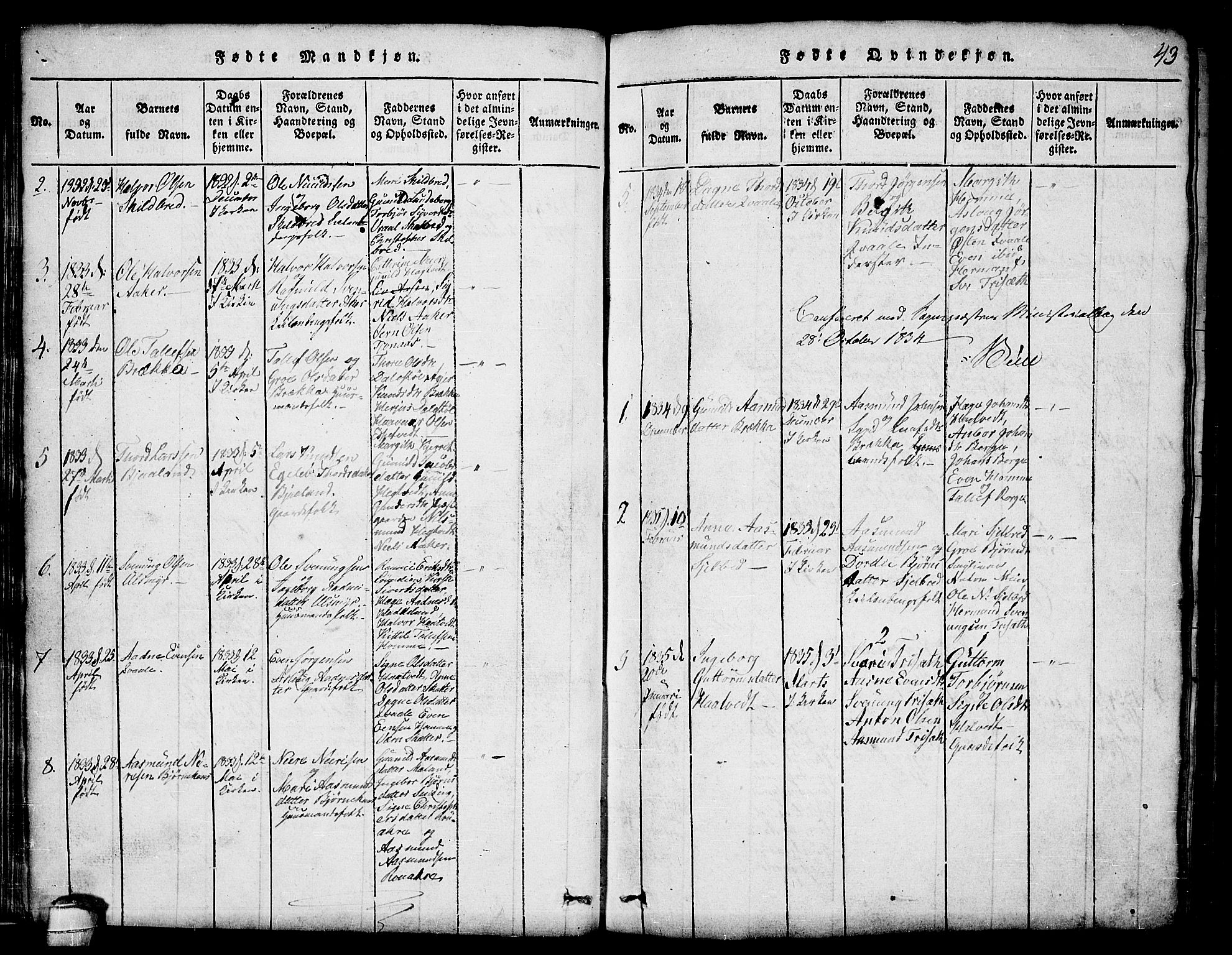 Lårdal kirkebøker, SAKO/A-284/G/Ga/L0001: Parish register (copy) no. I 1, 1815-1861, p. 43