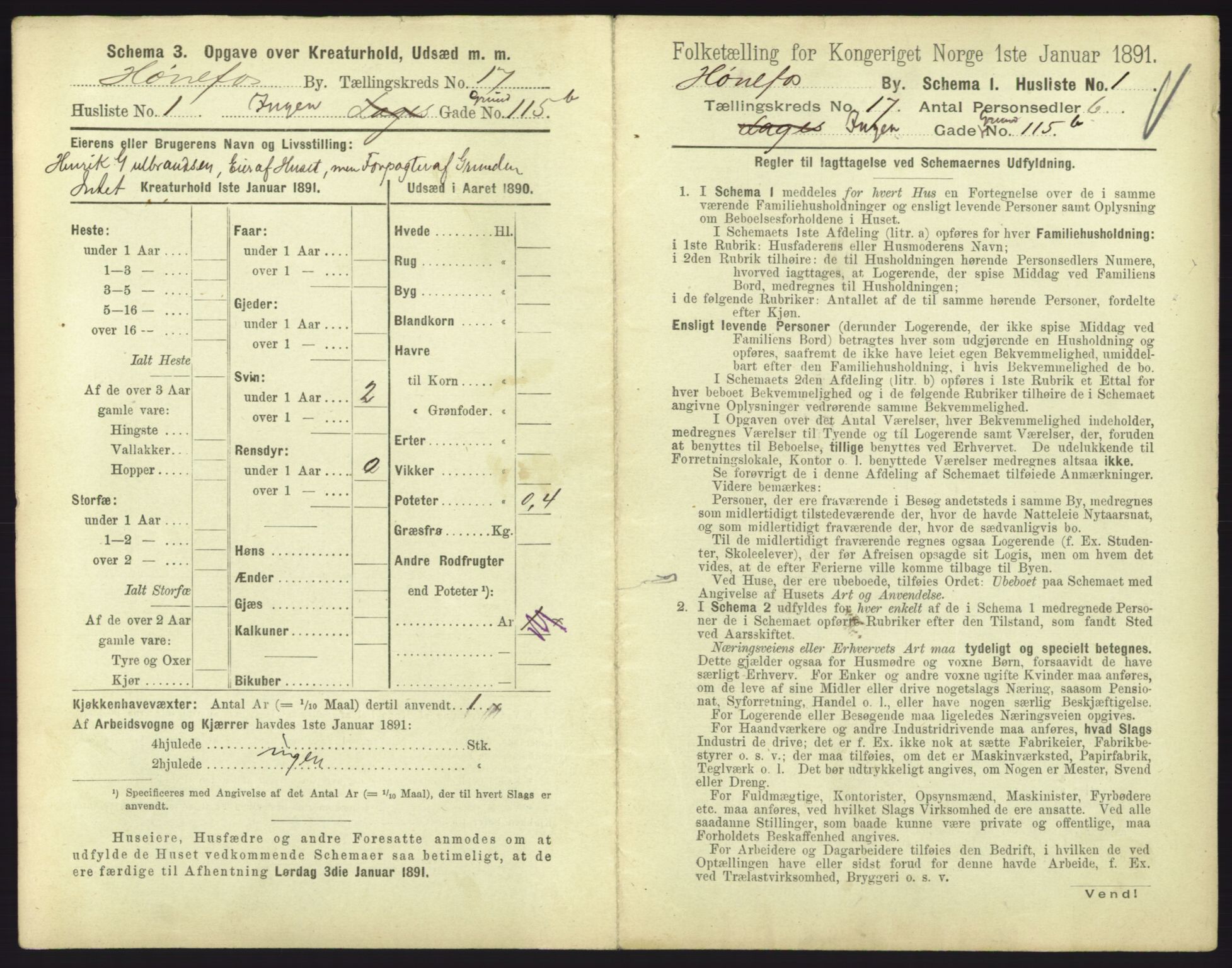 RA, 1891 census for 0601 Hønefoss, 1891, p. 357