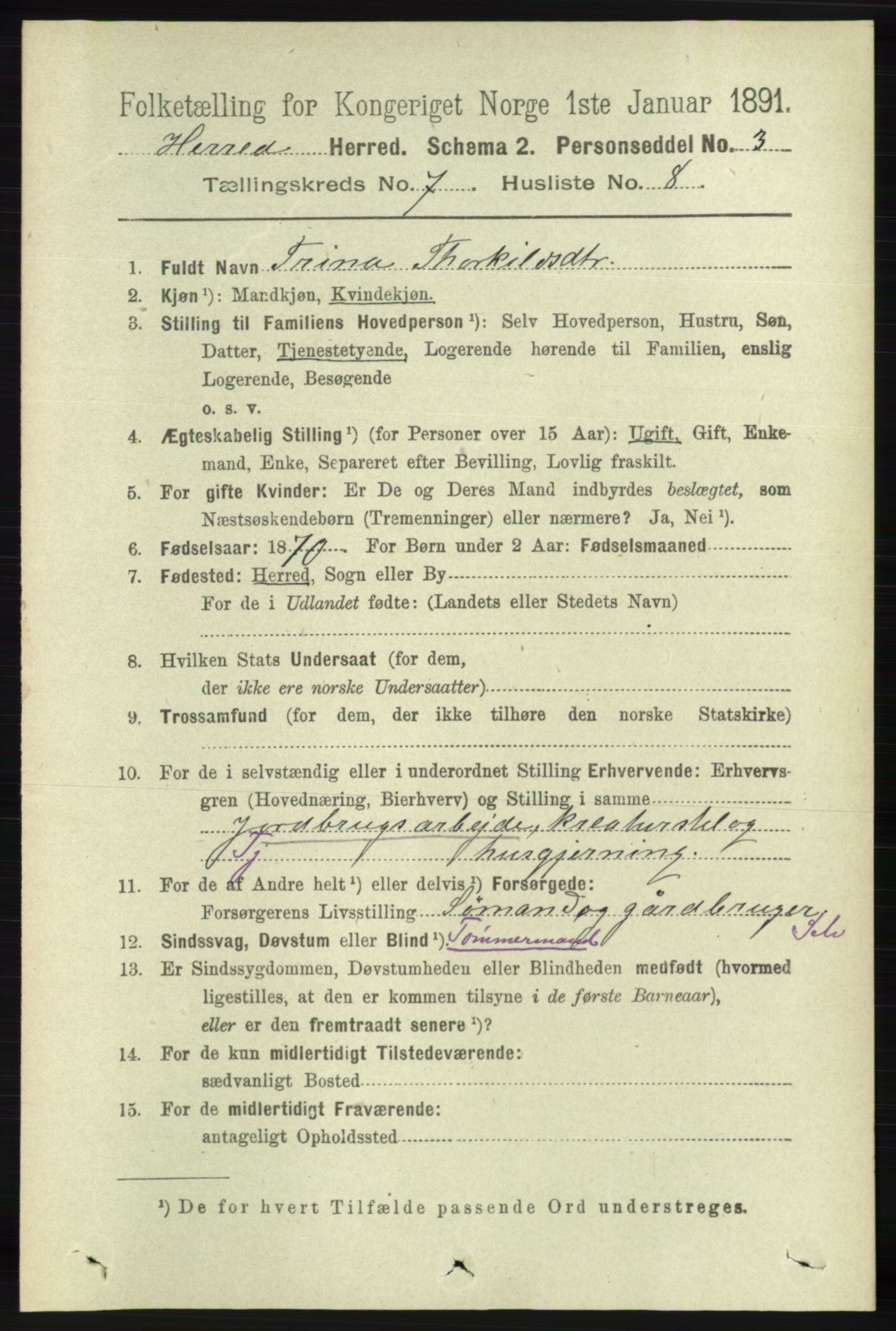 RA, 1891 census for 1039 Herad, 1891, p. 2830