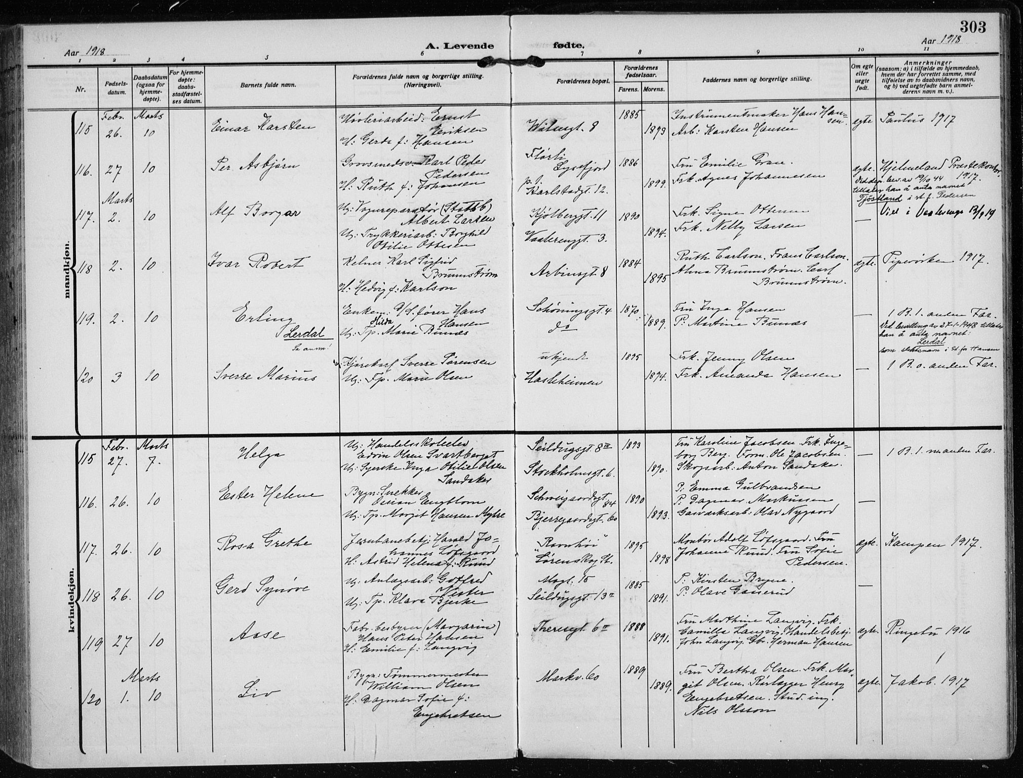 Rikshospitalet prestekontor Kirkebøker, SAO/A-10309b/F/L0016: Parish register (official) no. 16, 1916-1918, p. 303