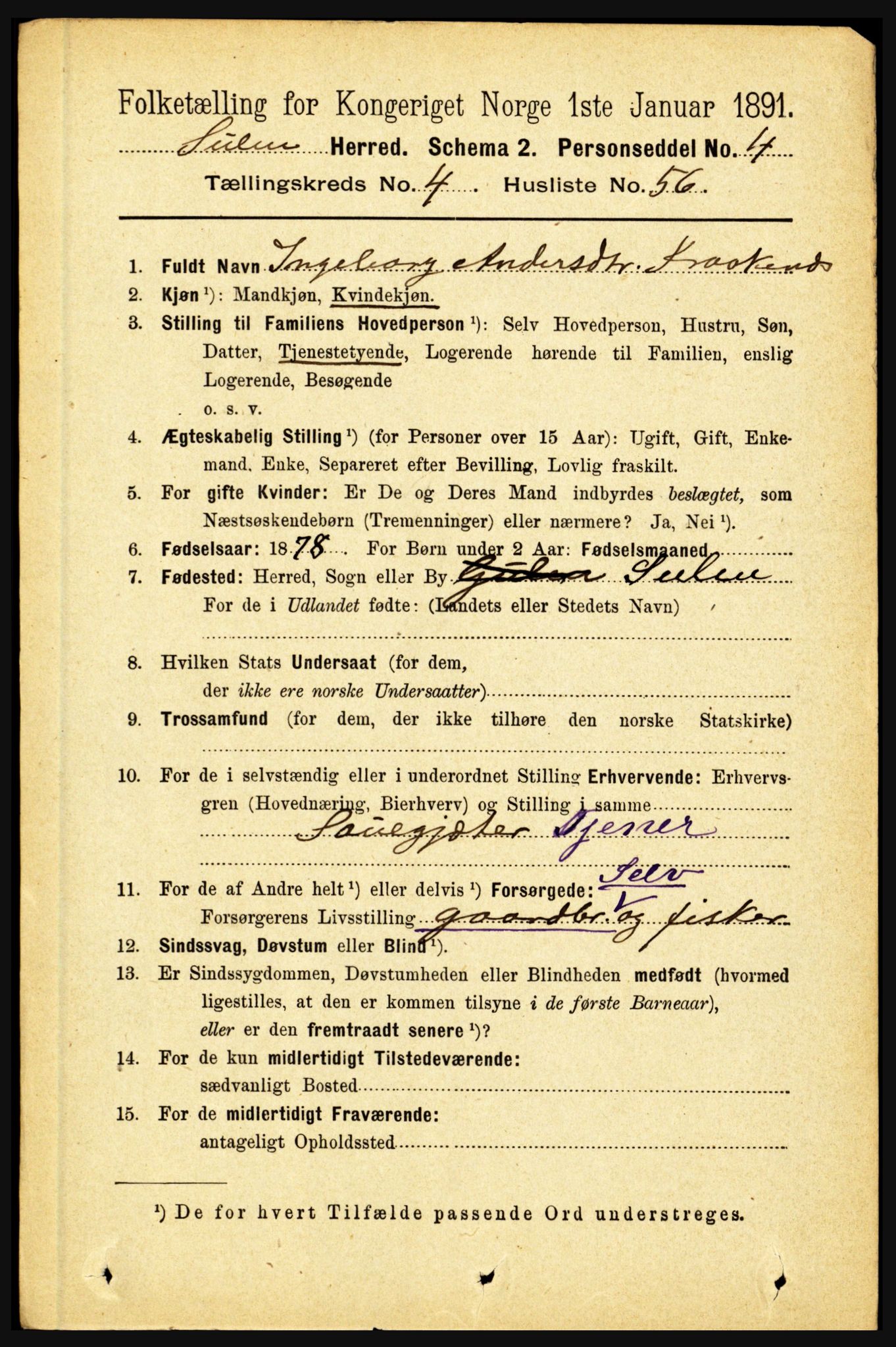 RA, 1891 census for 1412 Solund, 1891, p. 1931