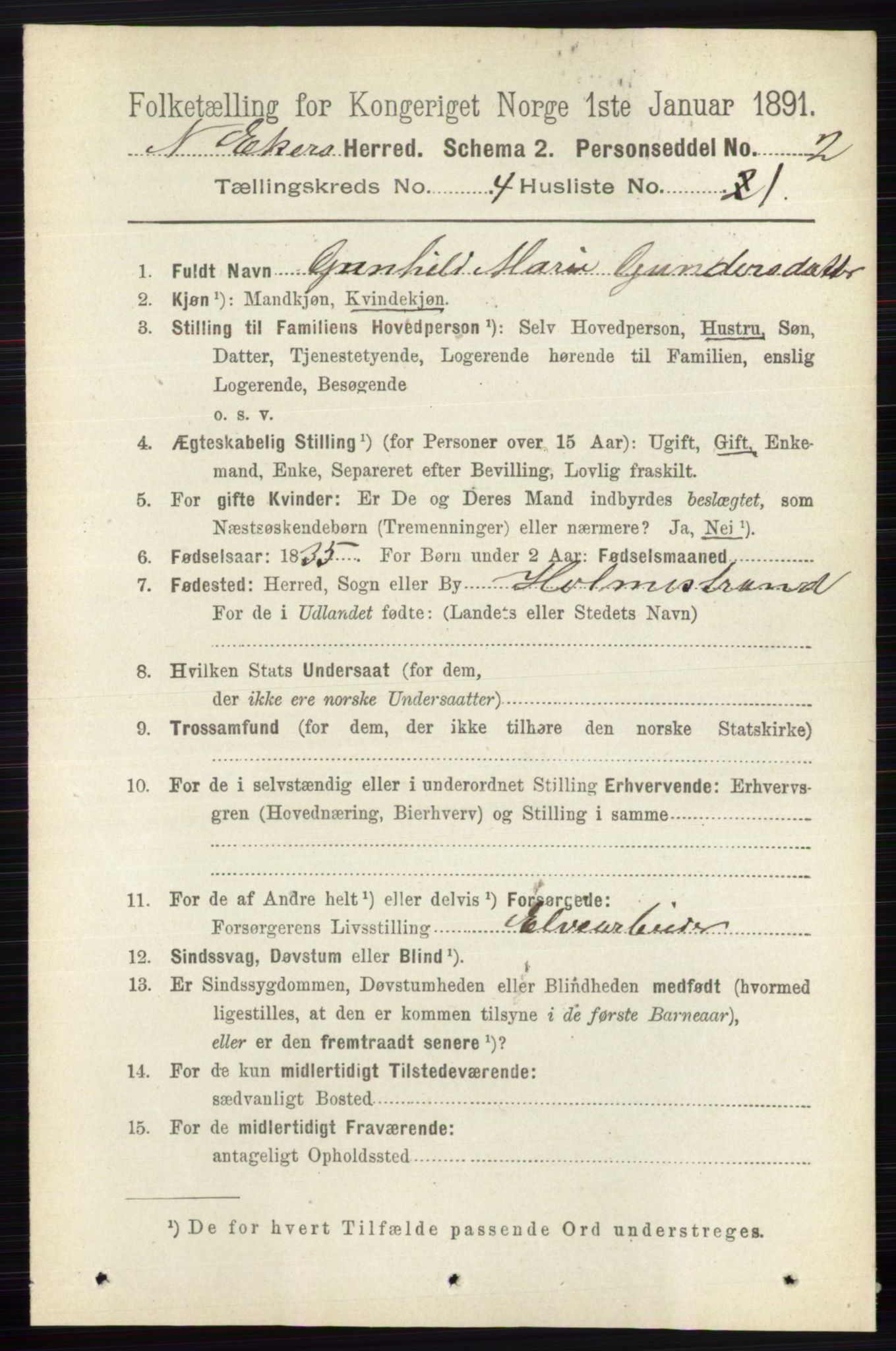 RA, 1891 census for 0625 Nedre Eiker, 1891, p. 1943