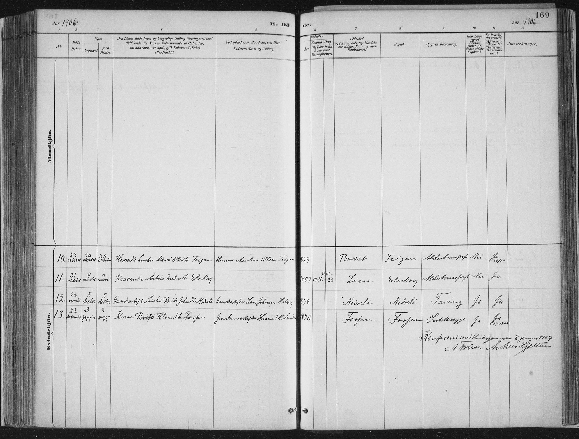 Jostedal sokneprestembete, SAB/A-80601/H/Haa/Haab/L0001: Parish register (official) no. B 1, 1887-1914, p. 169