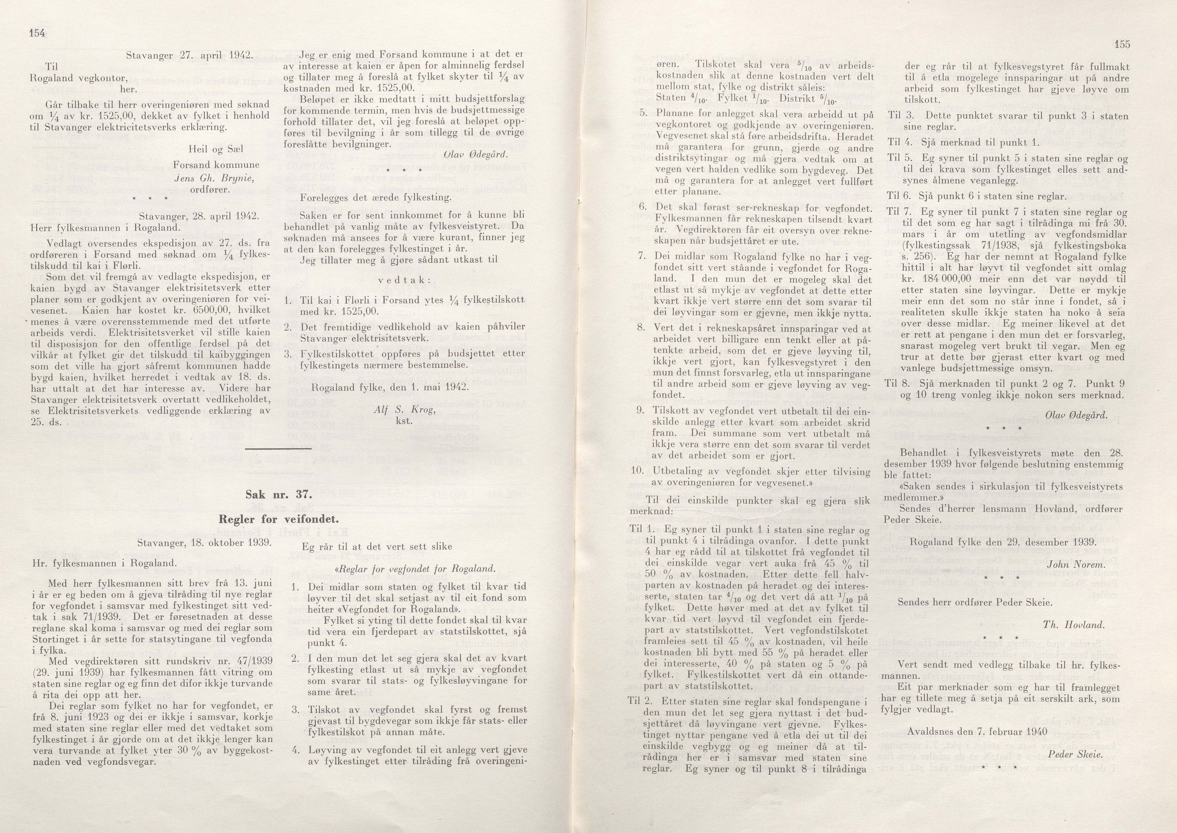 Rogaland fylkeskommune - Fylkesrådmannen , IKAR/A-900/A/Aa/Aaa/L0061: Møtebok , 1942, p. 154-155