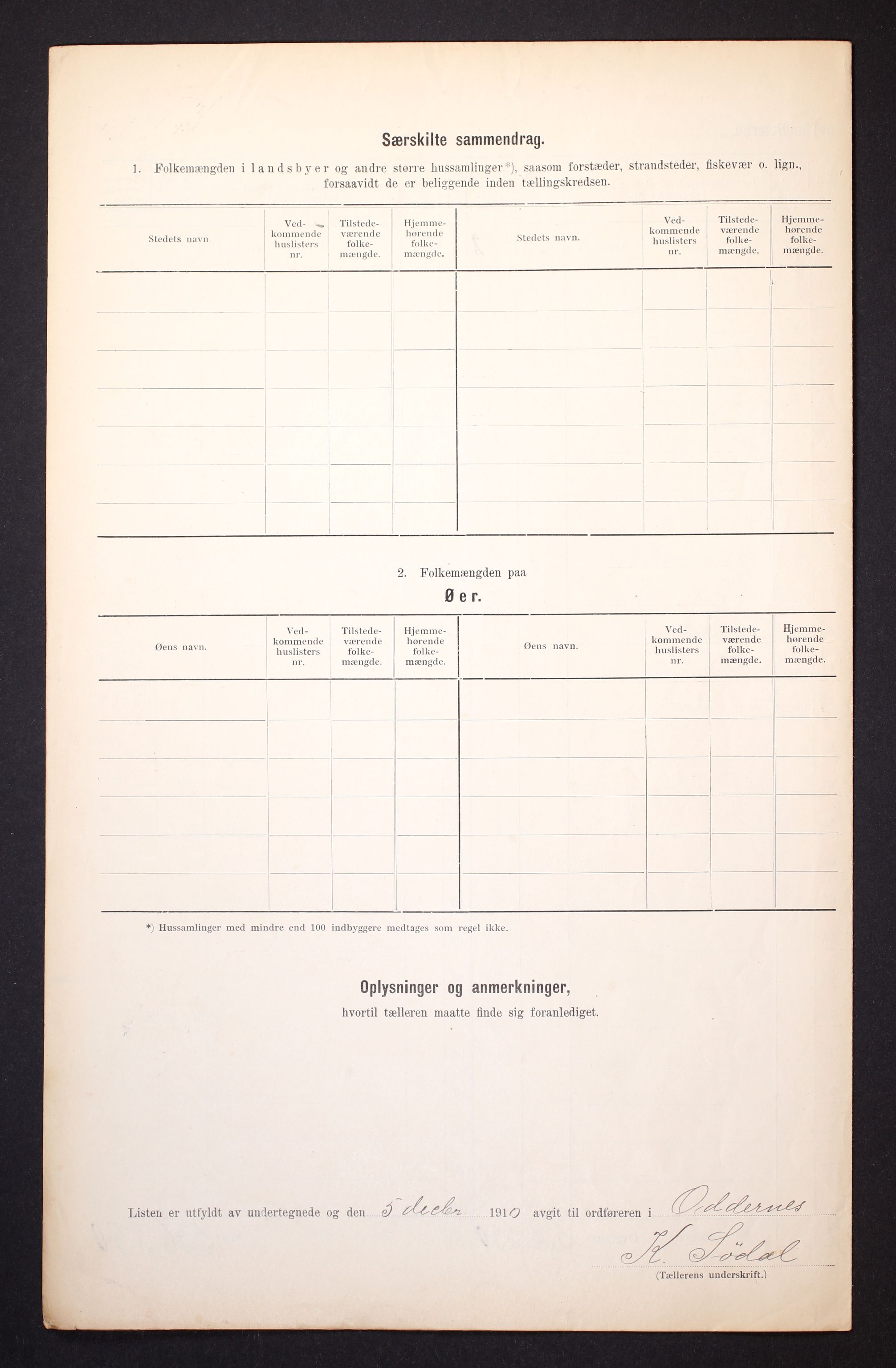 RA, 1910 census for Oddernes, 1910, p. 45