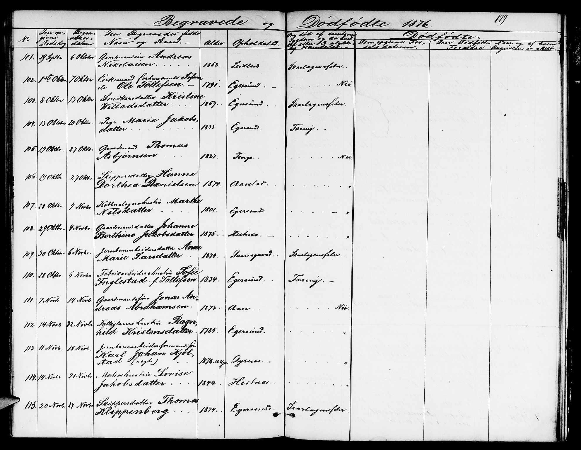 Eigersund sokneprestkontor, AV/SAST-A-101807/S09/L0005: Parish register (copy) no. B 5, 1872-1881, p. 179