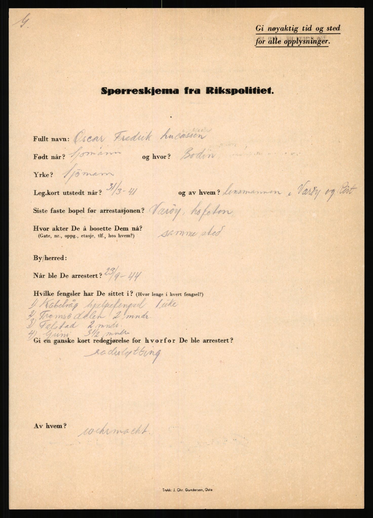 Rikspolitisjefen, AV/RA-S-1560/L/L0011: Lucassen, Oscar Fredrik - Moen, Olav, 1940-1945, p. 1