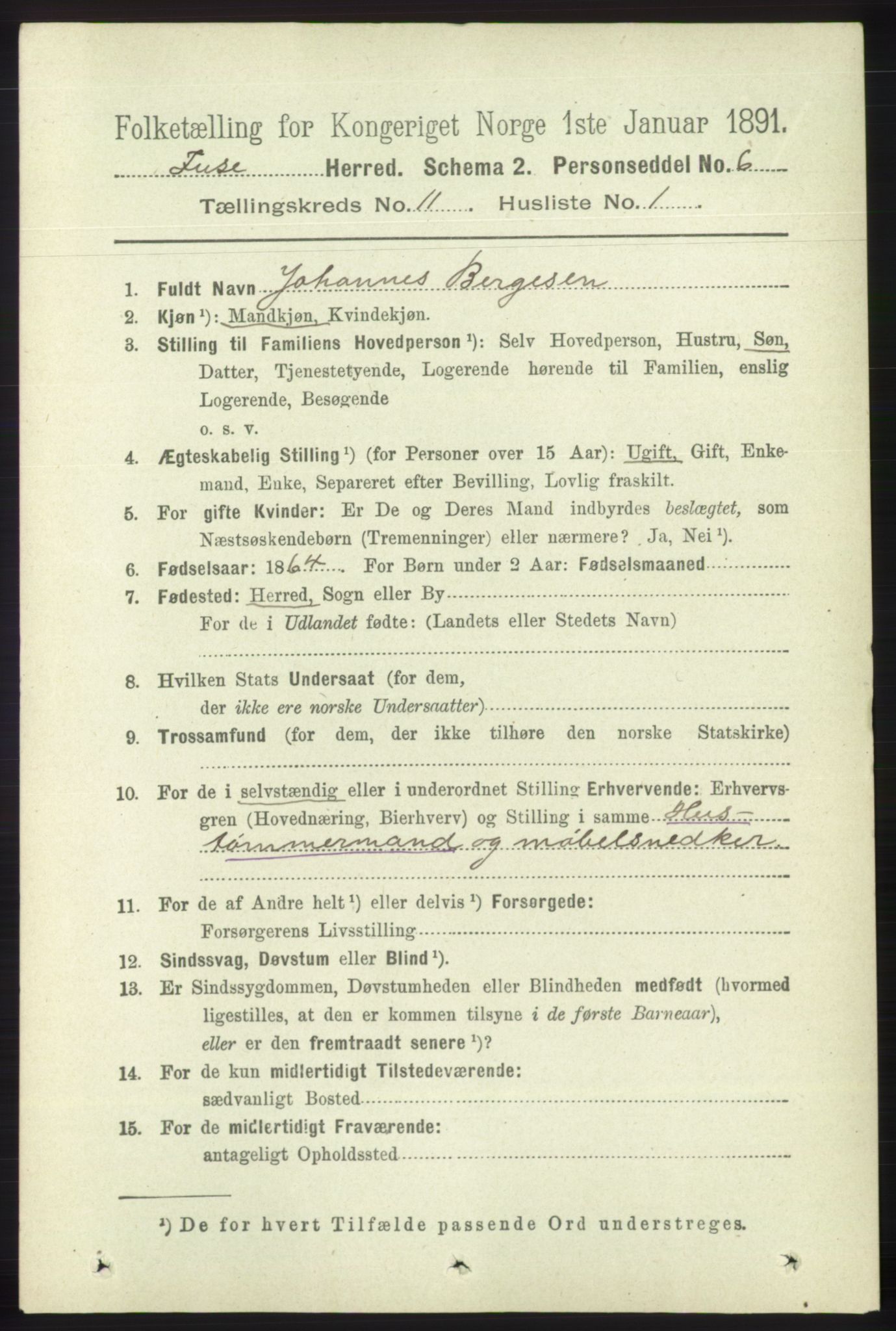 RA, 1891 census for 1241 Fusa, 1891, p. 2123