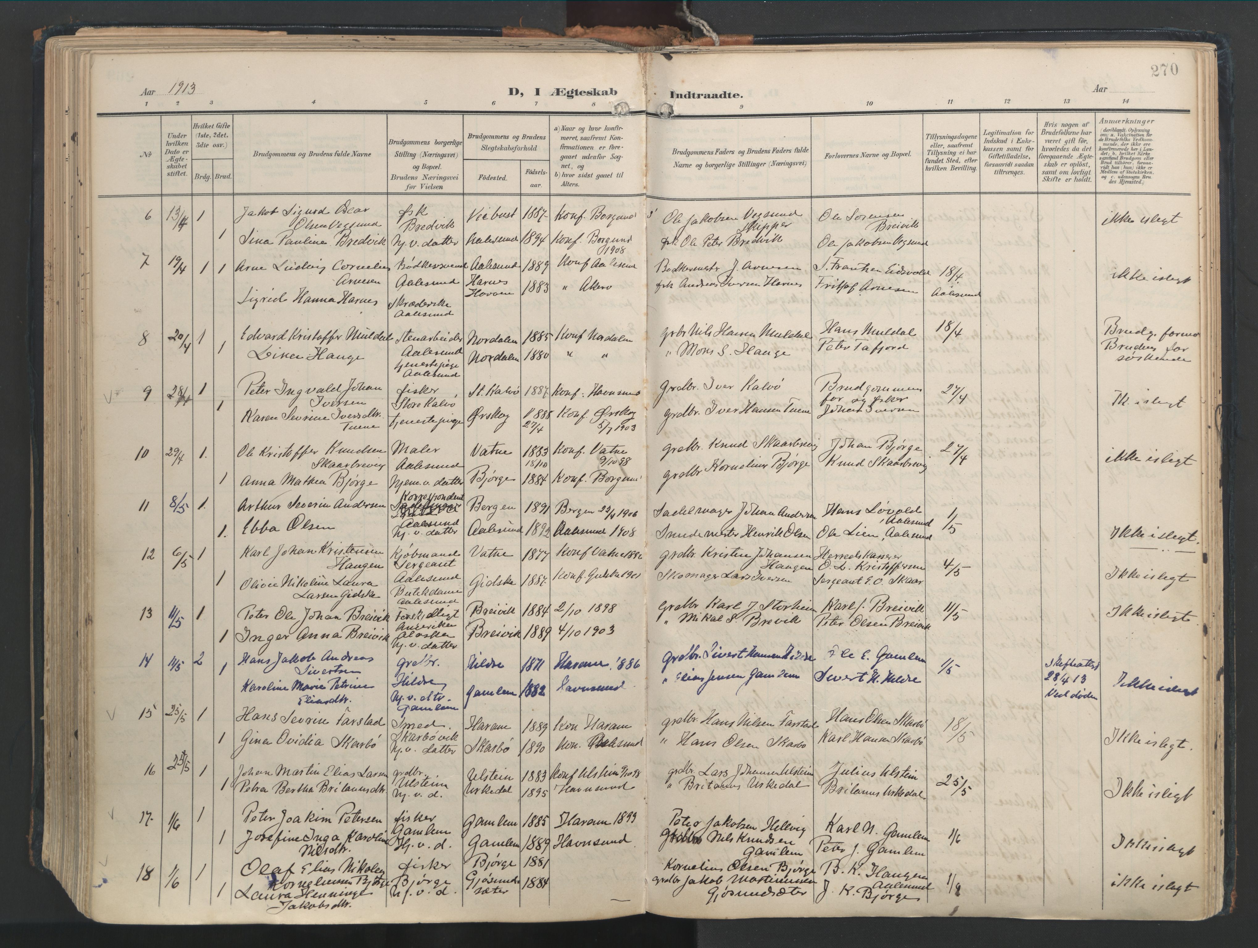 Ministerialprotokoller, klokkerbøker og fødselsregistre - Møre og Romsdal, AV/SAT-A-1454/528/L0411: Parish register (official) no. 528A20, 1907-1920, p. 270