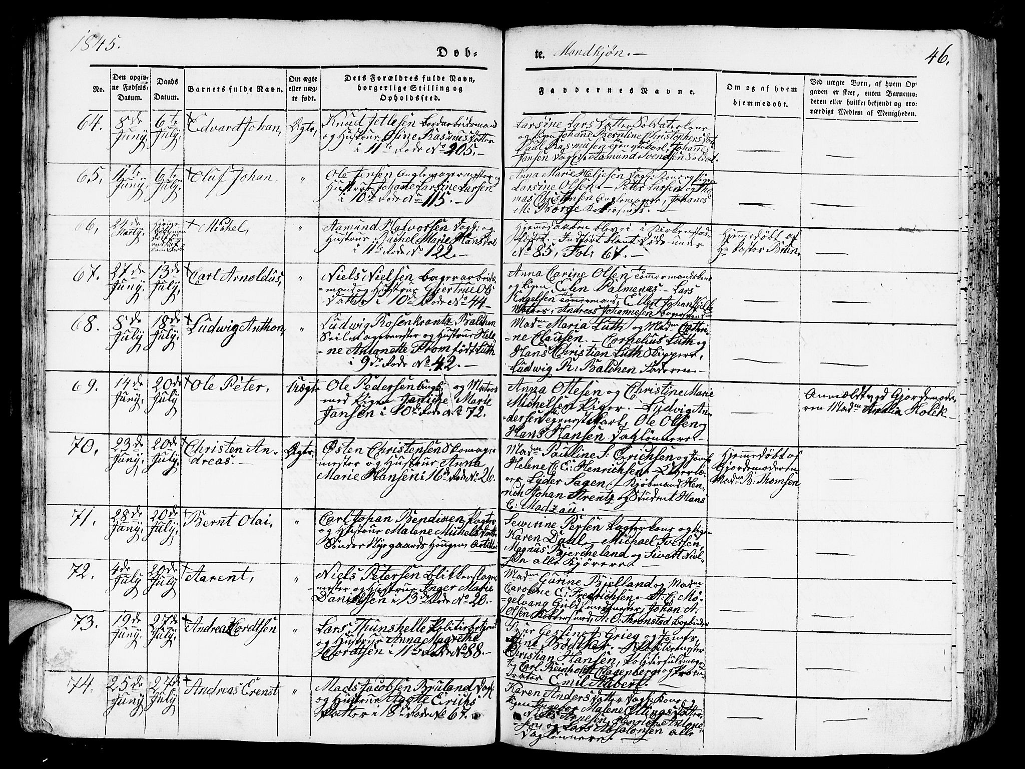 Domkirken sokneprestembete, AV/SAB-A-74801/H/Hab/L0009: Parish register (copy) no. B 2, 1842-1849, p. 46