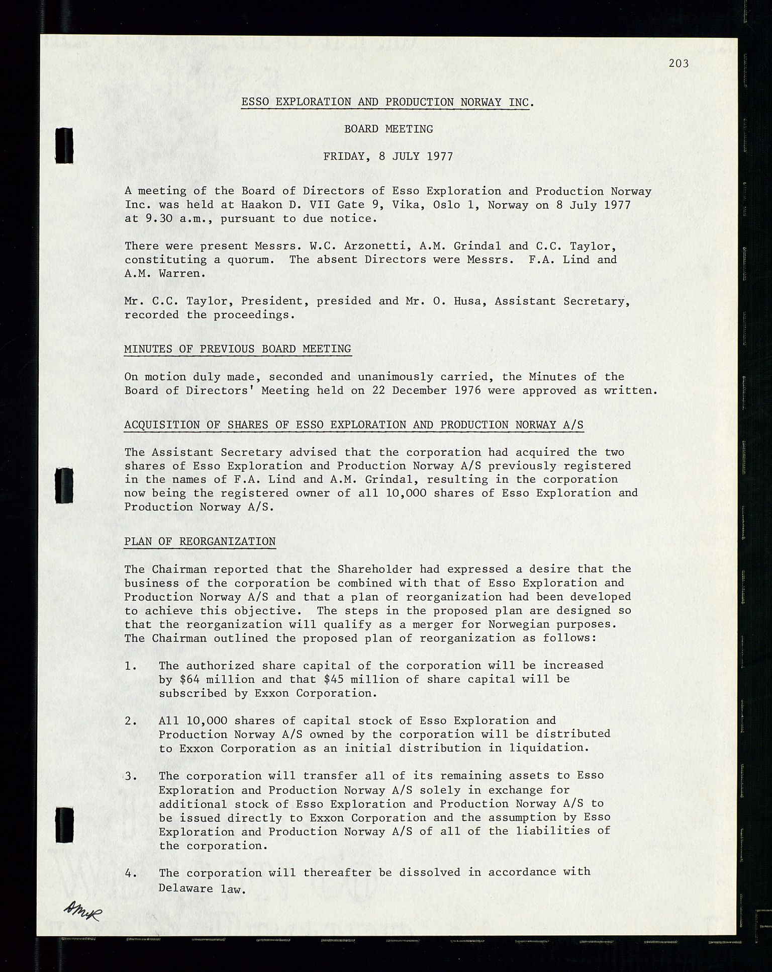 Pa 1512 - Esso Exploration and Production Norway Inc., SAST/A-101917/A/Aa/L0001/0002: Styredokumenter / Corporate records, Board meeting minutes, Agreements, Stocholder meetings, 1975-1979, p. 54