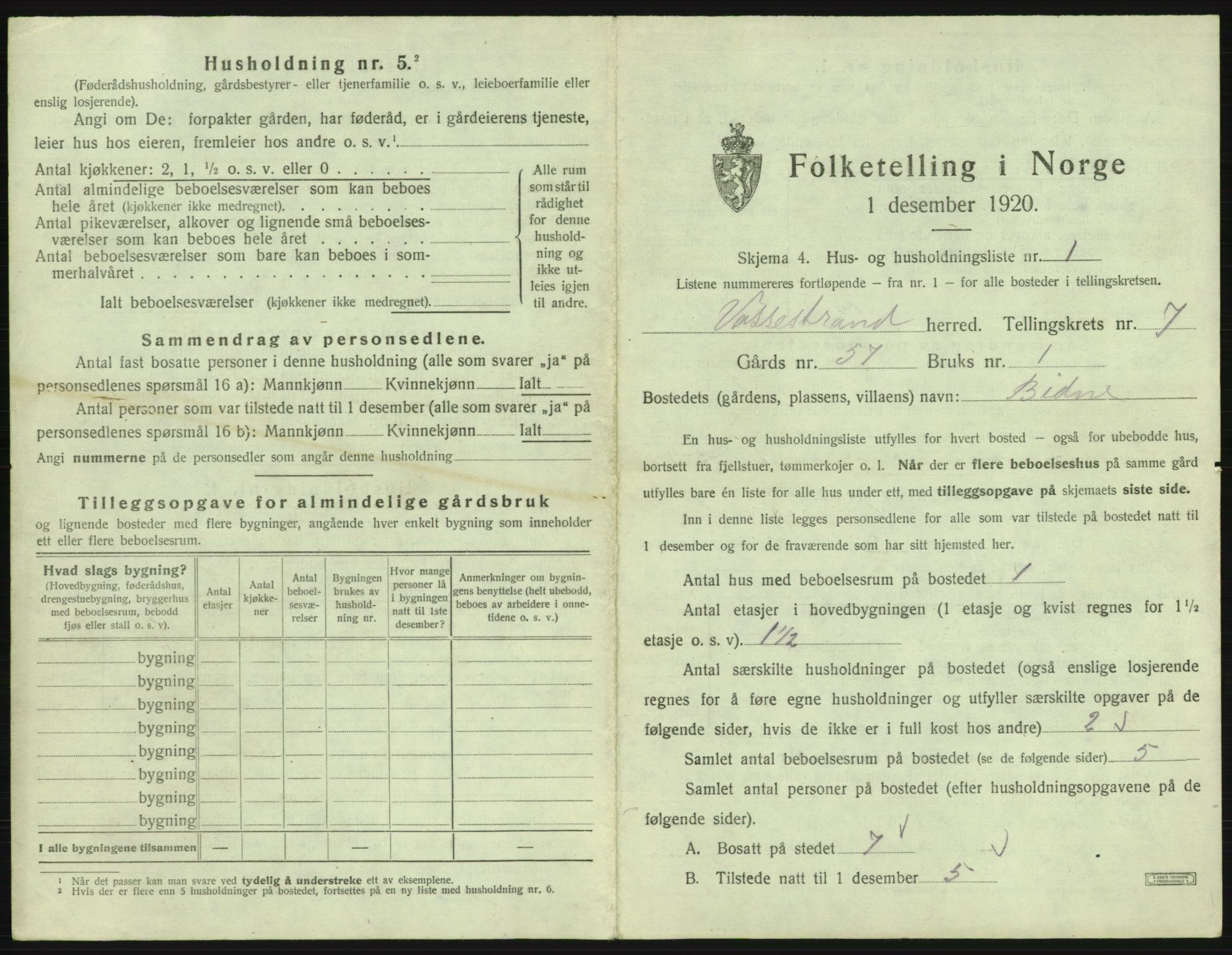 SAB, 1920 census for Vossestrand, 1920, p. 448