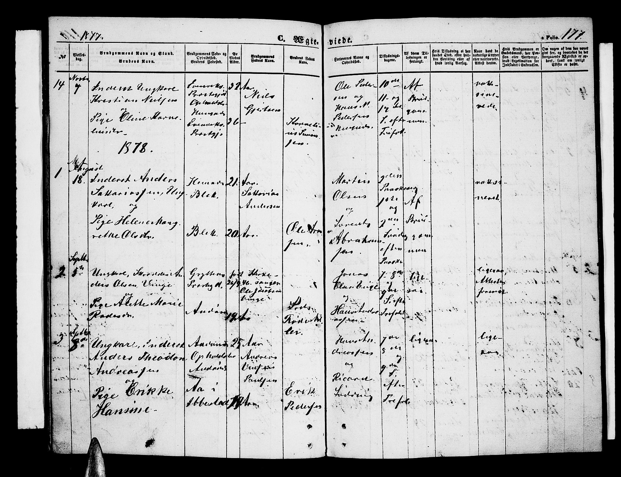 Ministerialprotokoller, klokkerbøker og fødselsregistre - Nordland, AV/SAT-A-1459/899/L1447: Parish register (copy) no. 899C02, 1855-1886, p. 177