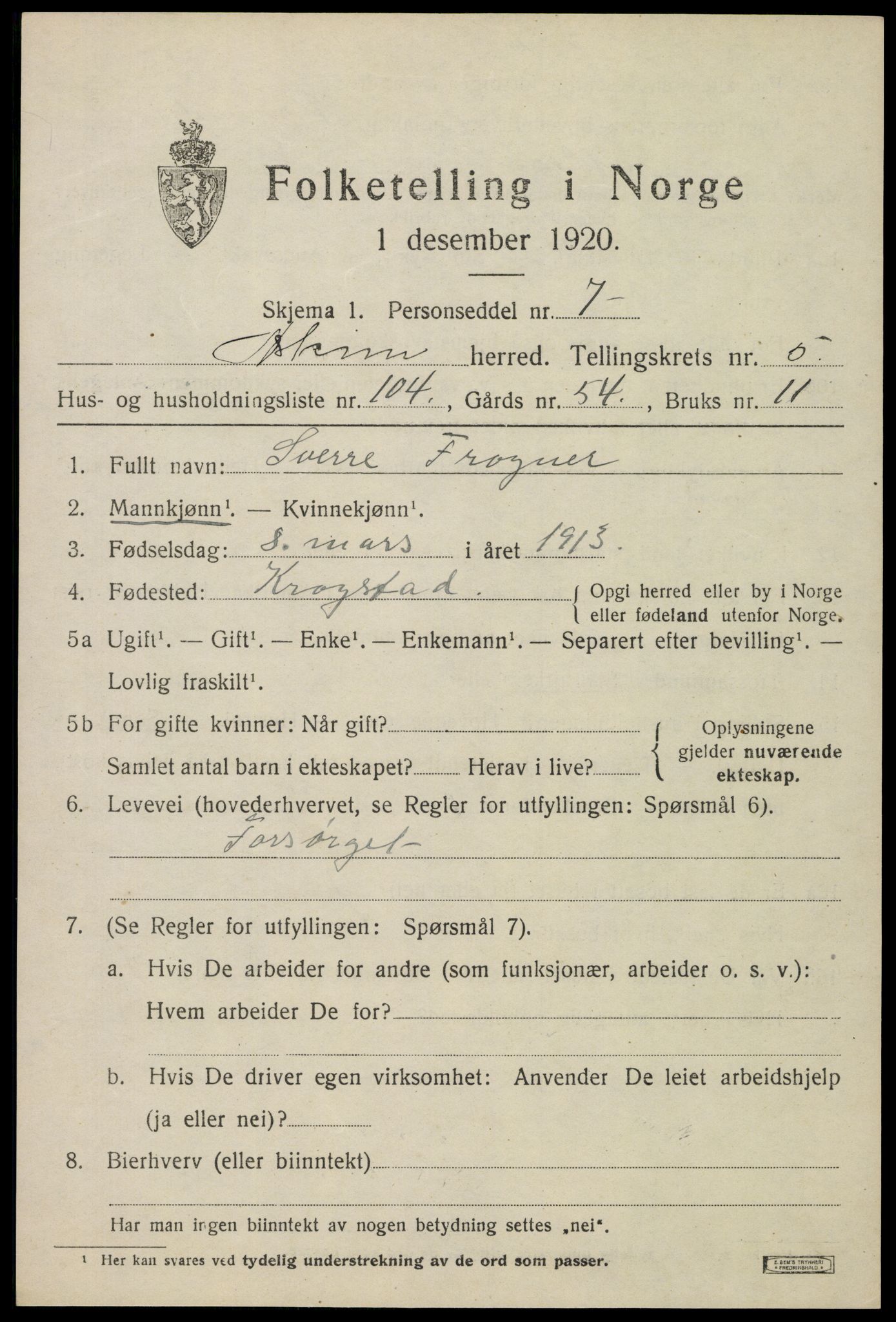 SAO, 1920 census for Askim, 1920, p. 10925