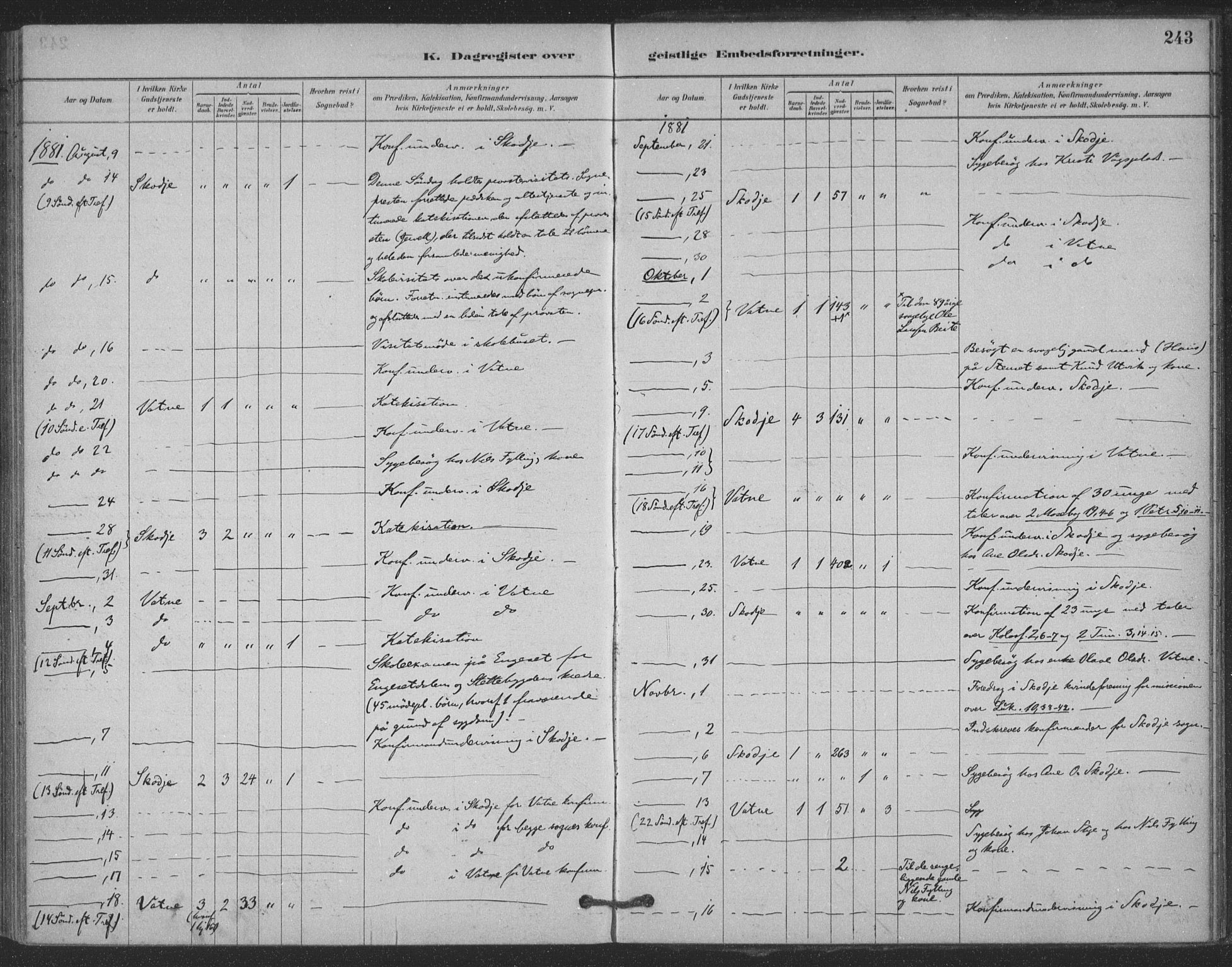 Ministerialprotokoller, klokkerbøker og fødselsregistre - Møre og Romsdal, AV/SAT-A-1454/524/L0356: Parish register (official) no. 524A08, 1880-1899, p. 243