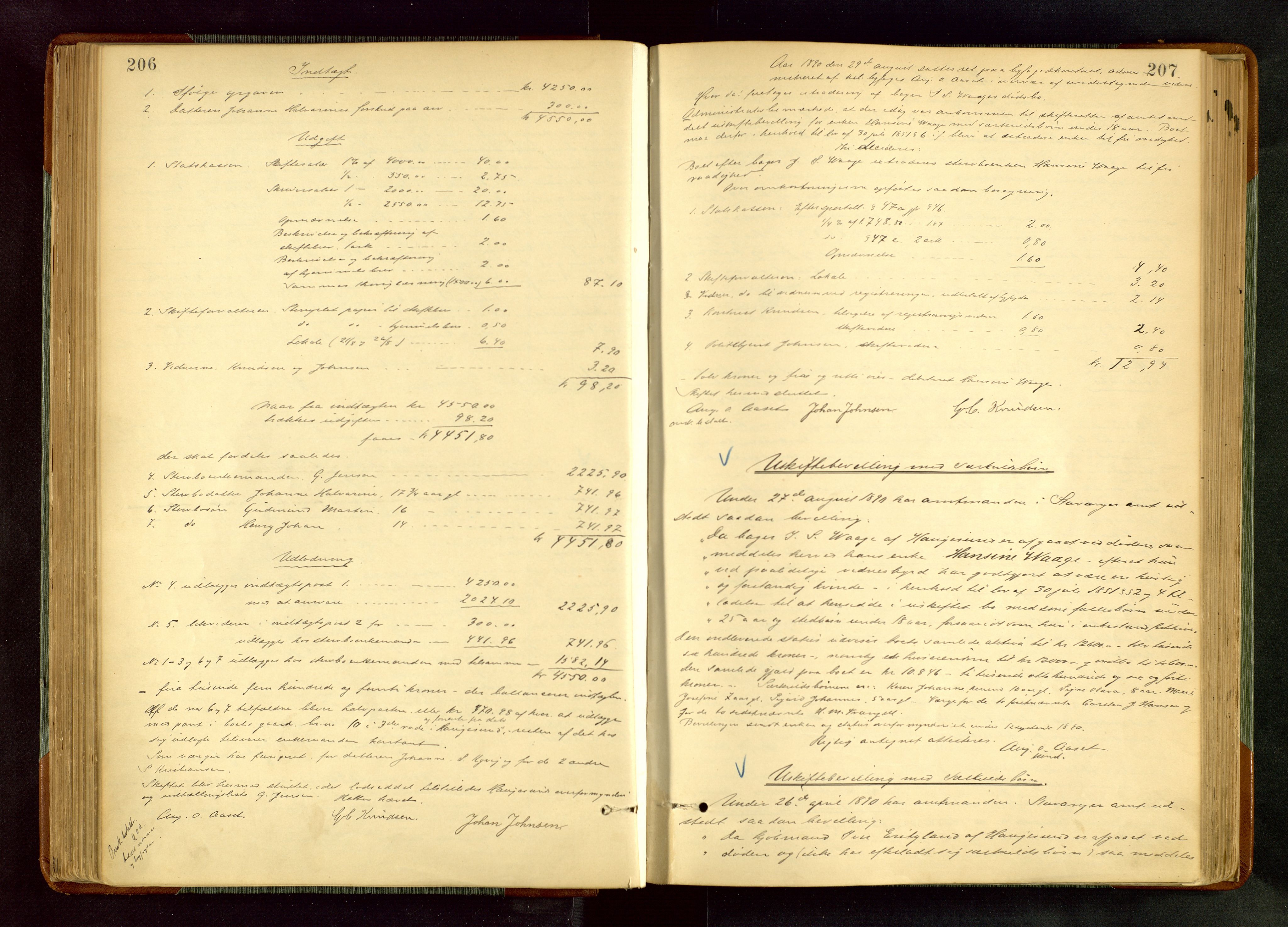 Haugesund tingrett, AV/SAST-A-101415/01/IV/IVA/L0005: Skifteprotokoll med register, 1887-1900, p. 206-207