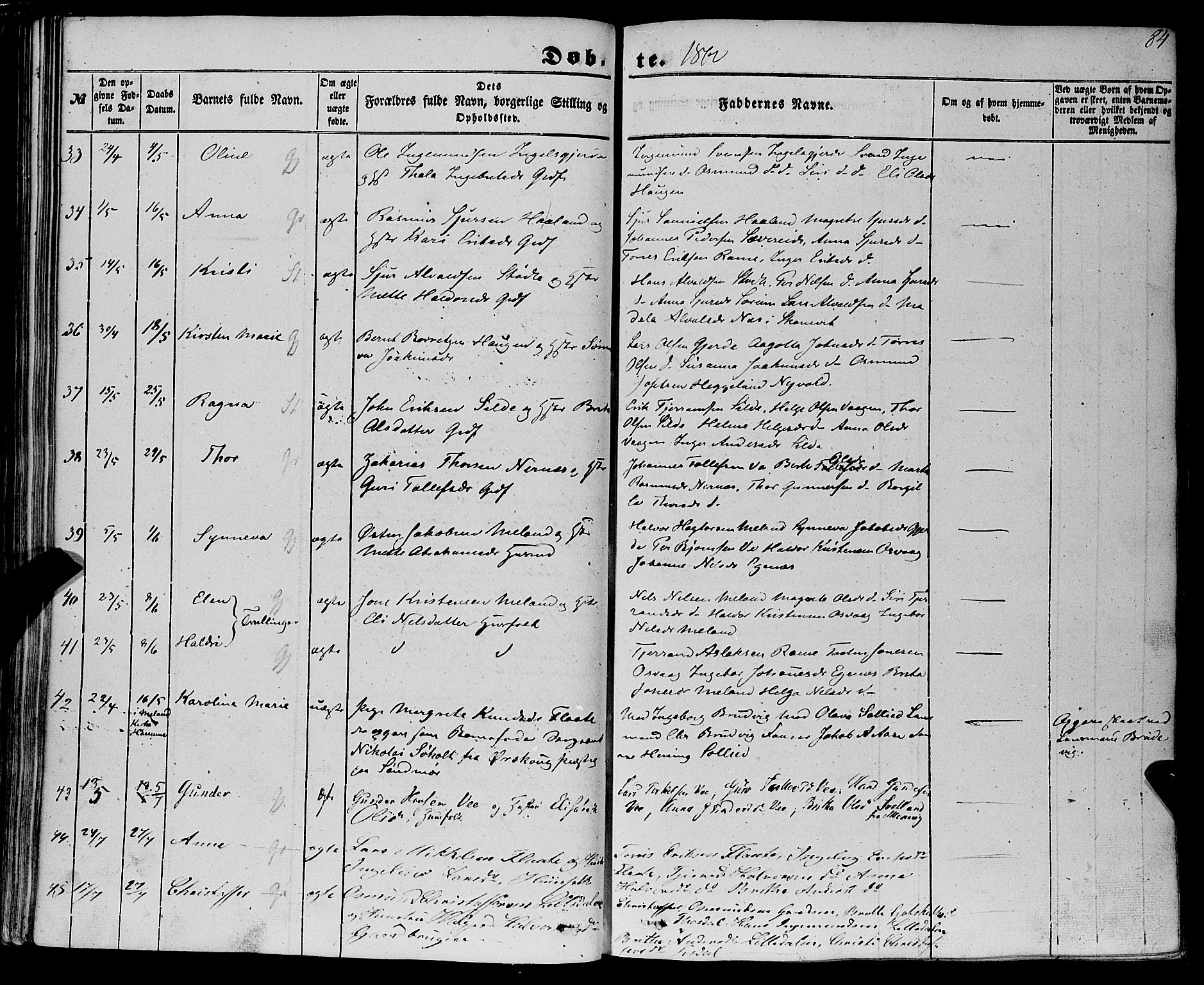 Etne sokneprestembete, AV/SAB-A-75001/H/Haa: Parish register (official) no. A 8, 1848-1862, p. 84