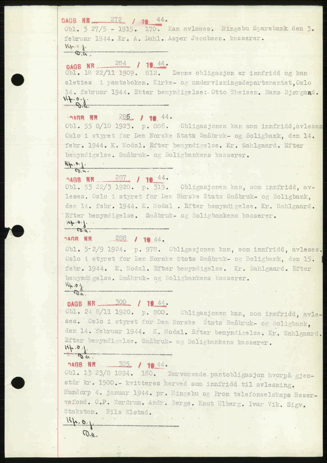 Sør-Gudbrandsdal tingrett, SAH/TING-004/H/Hb/Hbf/L0002: Mortgage book no. C1, 1938-1951, Diary no: : 272/1944
