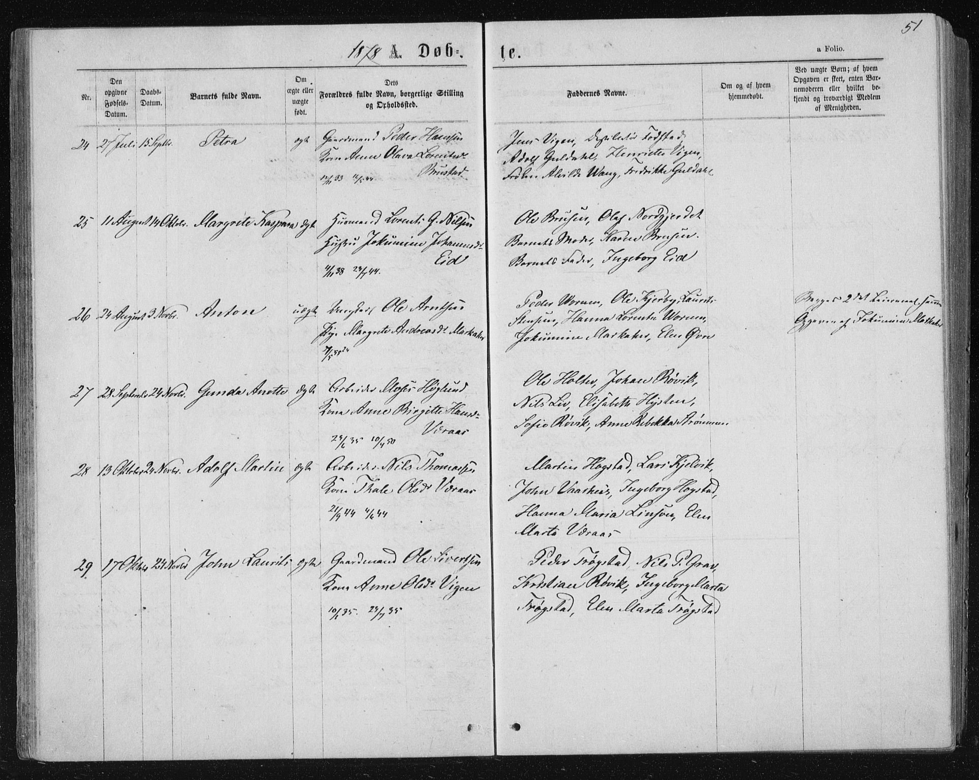 Ministerialprotokoller, klokkerbøker og fødselsregistre - Nord-Trøndelag, AV/SAT-A-1458/722/L0219: Parish register (official) no. 722A06, 1868-1880, p. 51