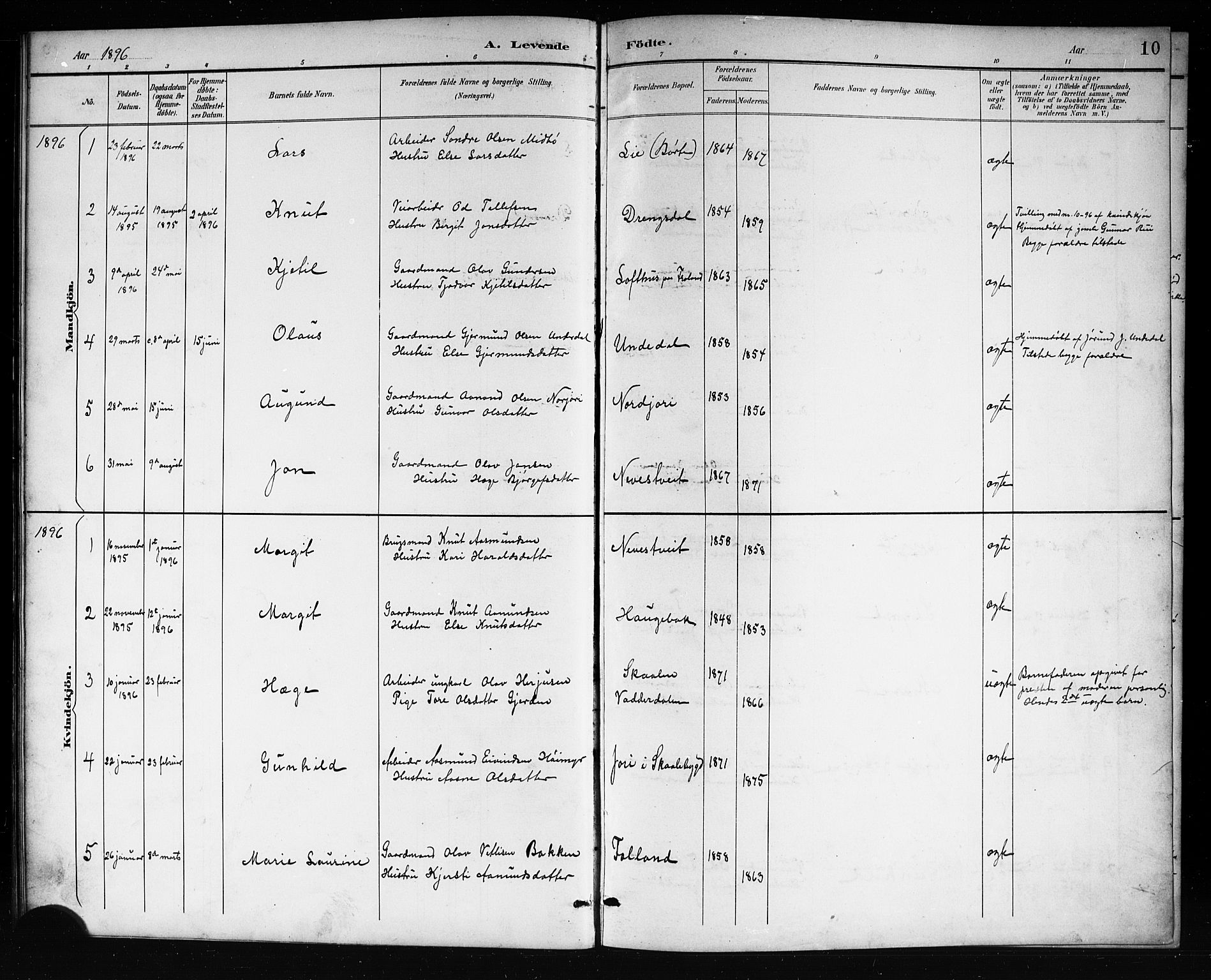 Mo kirkebøker, SAKO/A-286/G/Ga/L0002: Parish register (copy) no. I 2, 1892-1914, p. 10