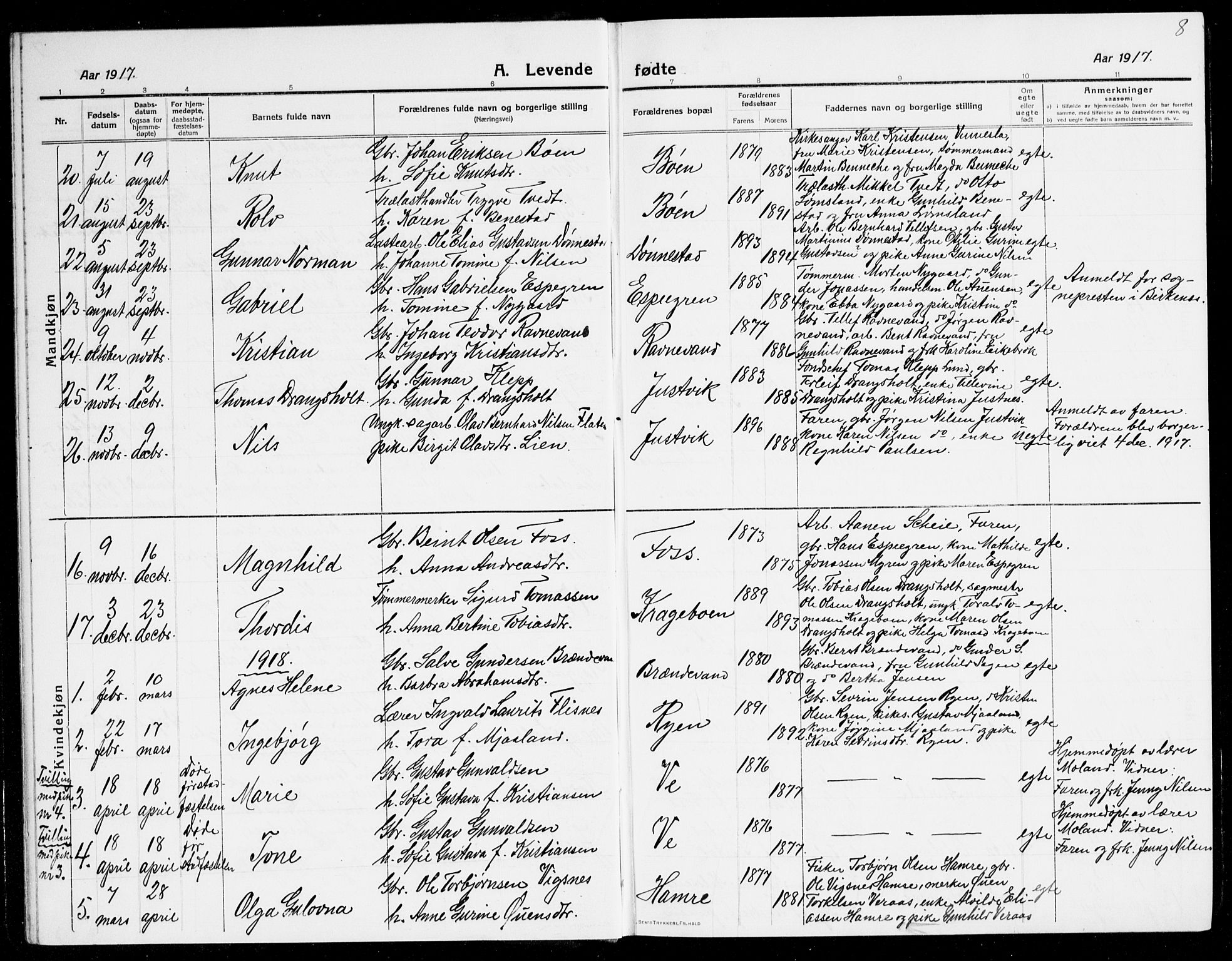 Tveit sokneprestkontor, AV/SAK-1111-0043/F/Fb/L0005: Parish register (copy) no. B 5, 1915-1941, p. 8