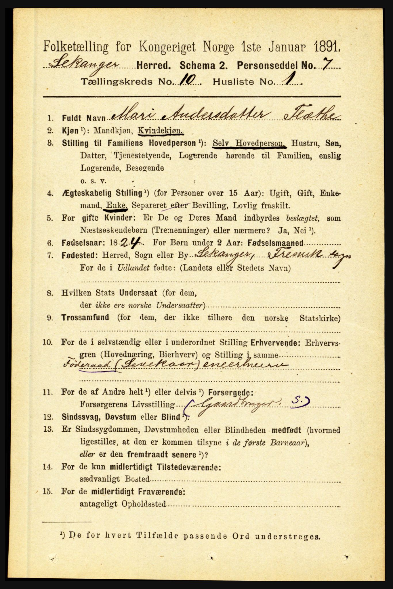 RA, 1891 census for 1419 Leikanger, 1891, p. 1820