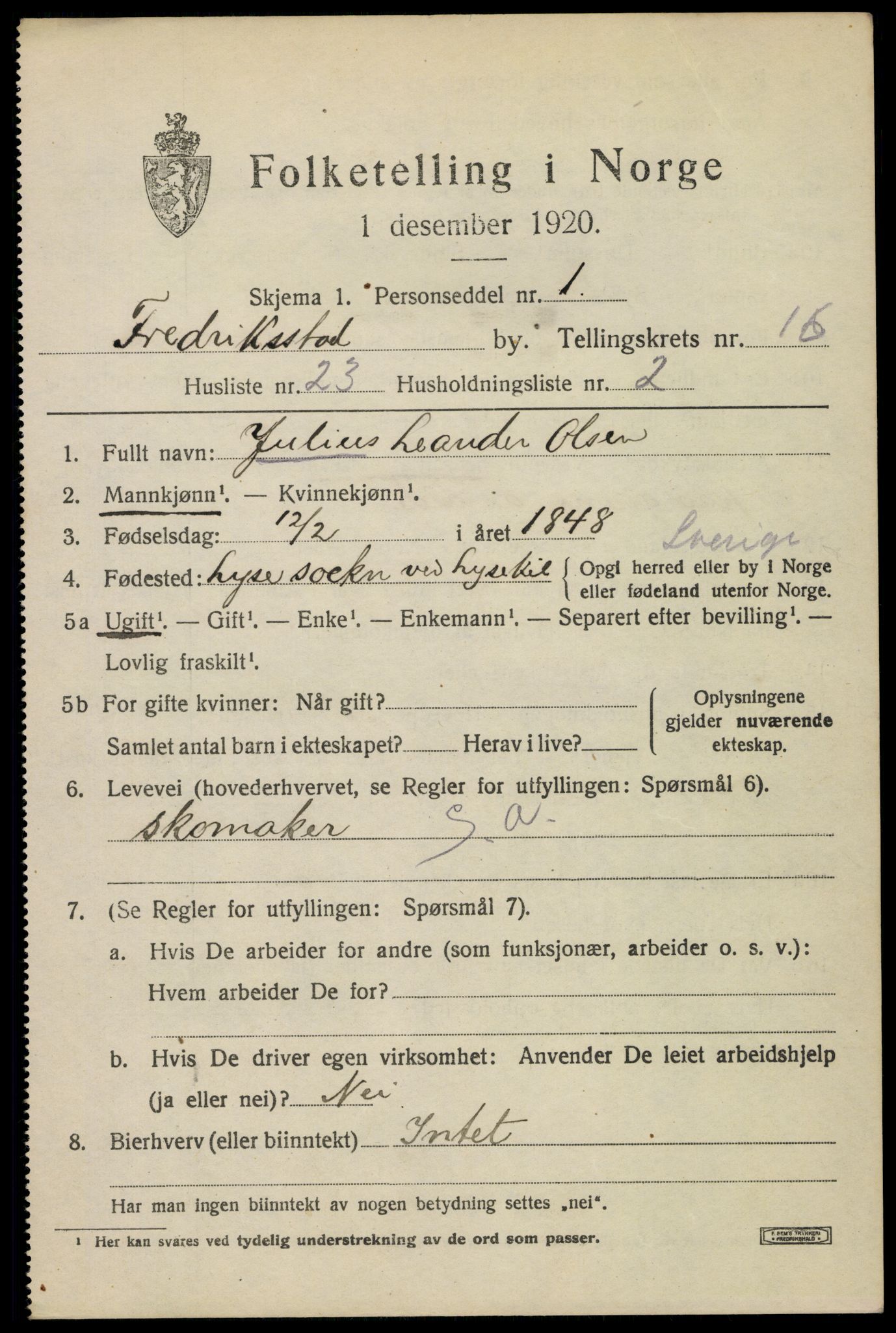 SAO, 1920 census for Fredrikstad, 1920, p. 37443