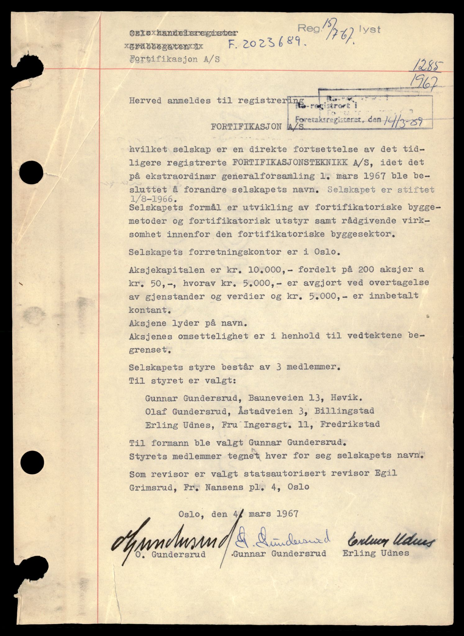 Oslo byfogd, Handelsregisteret, AV/SAT-A-10867/G/Gb/Gba/L0090: Aksjeselskap, Fort-Fre, 1944-1990
