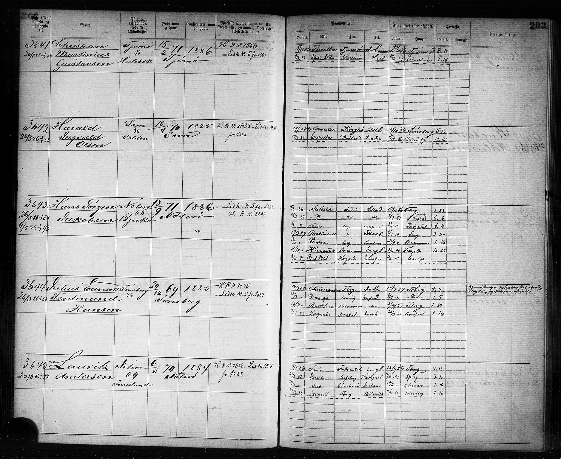 Tønsberg innrulleringskontor, AV/SAKO-A-786/F/Fb/L0007: Annotasjonsrulle Patent nr. 2636-5150, 1881-1892, p. 203