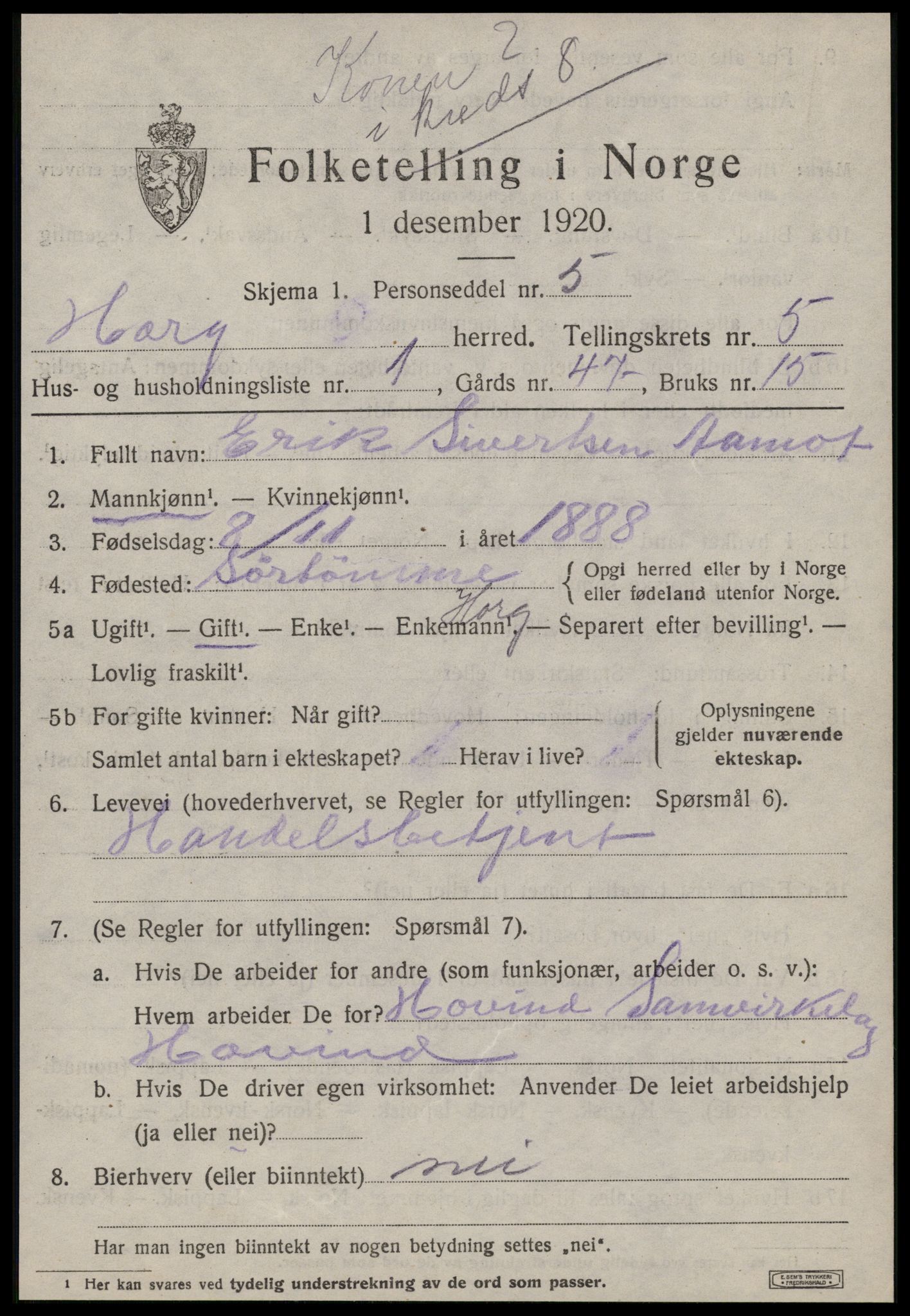 SAT, 1920 census for Horg, 1920, p. 3590