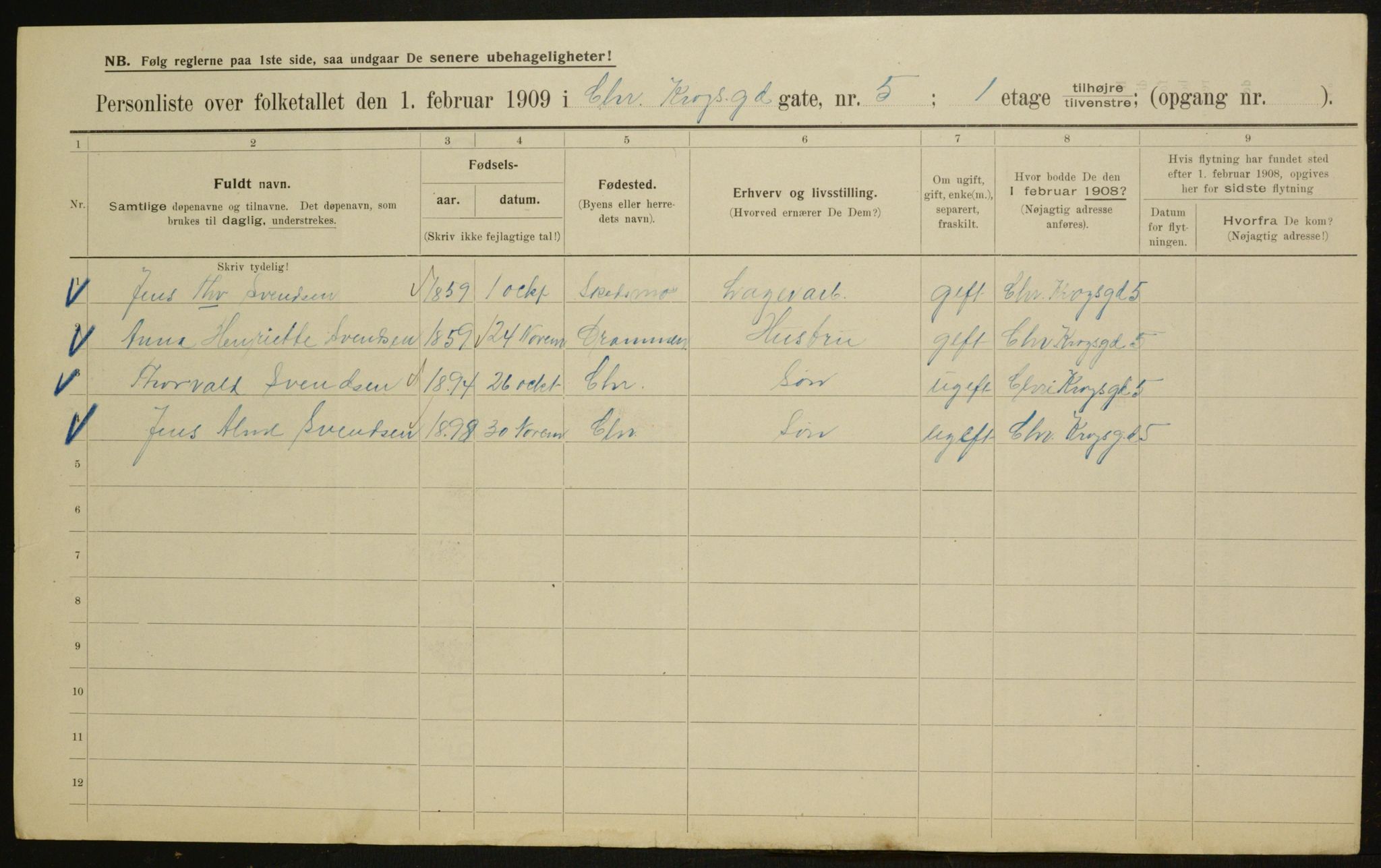 OBA, Municipal Census 1909 for Kristiania, 1909, p. 10599