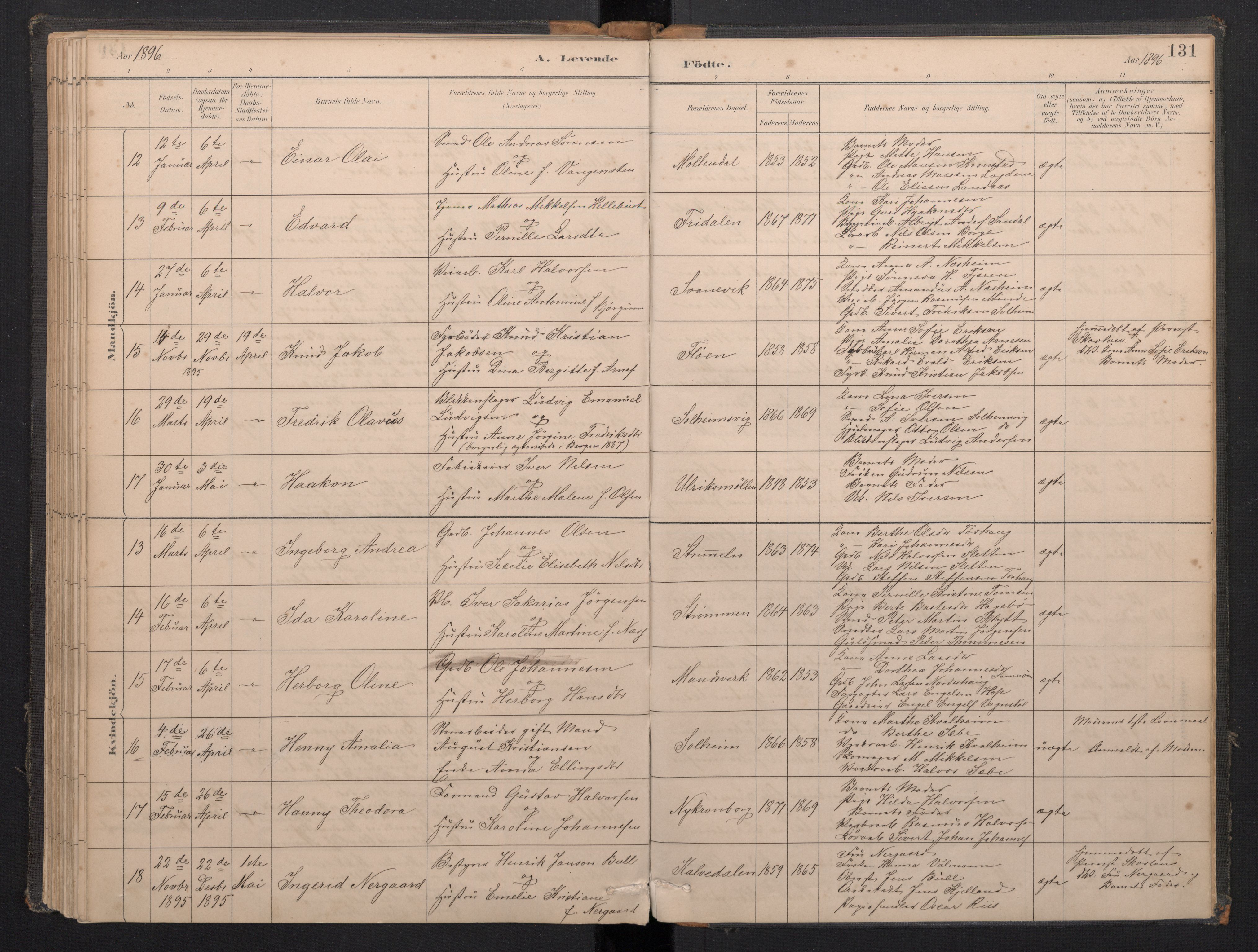 Årstad Sokneprestembete, AV/SAB-A-79301/H/Haa/L0001: Parish register (official) no. A 1, 1886-1901, p. 130b-131a