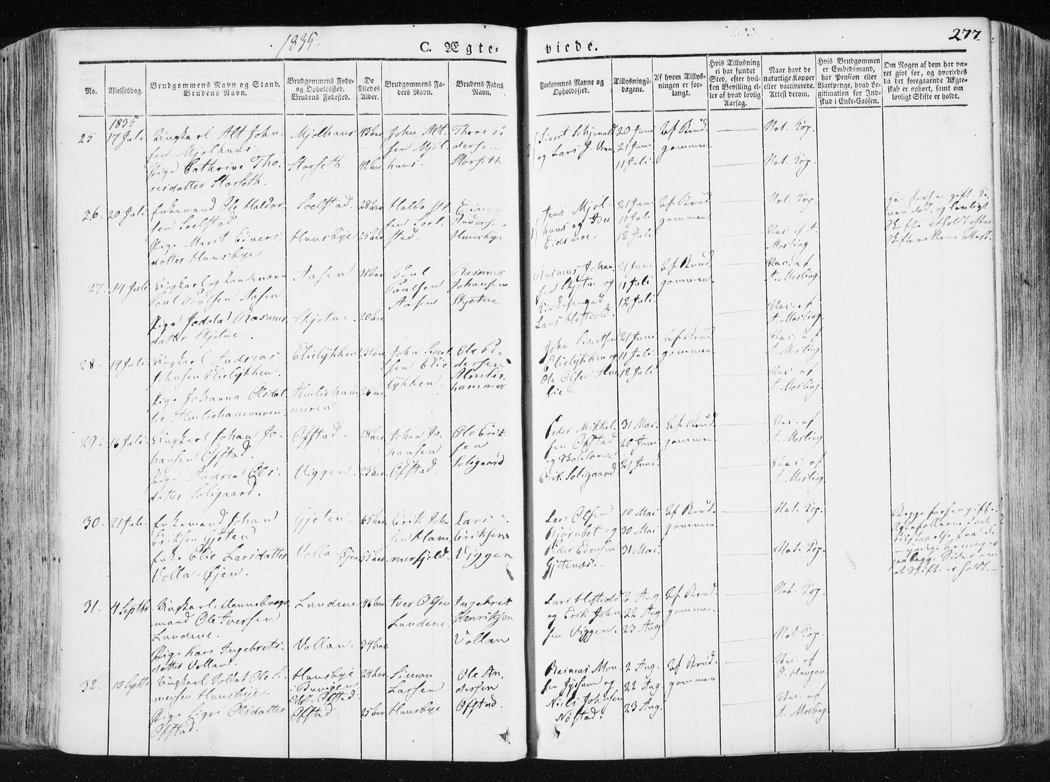 Ministerialprotokoller, klokkerbøker og fødselsregistre - Sør-Trøndelag, SAT/A-1456/665/L0771: Parish register (official) no. 665A06, 1830-1856, p. 277