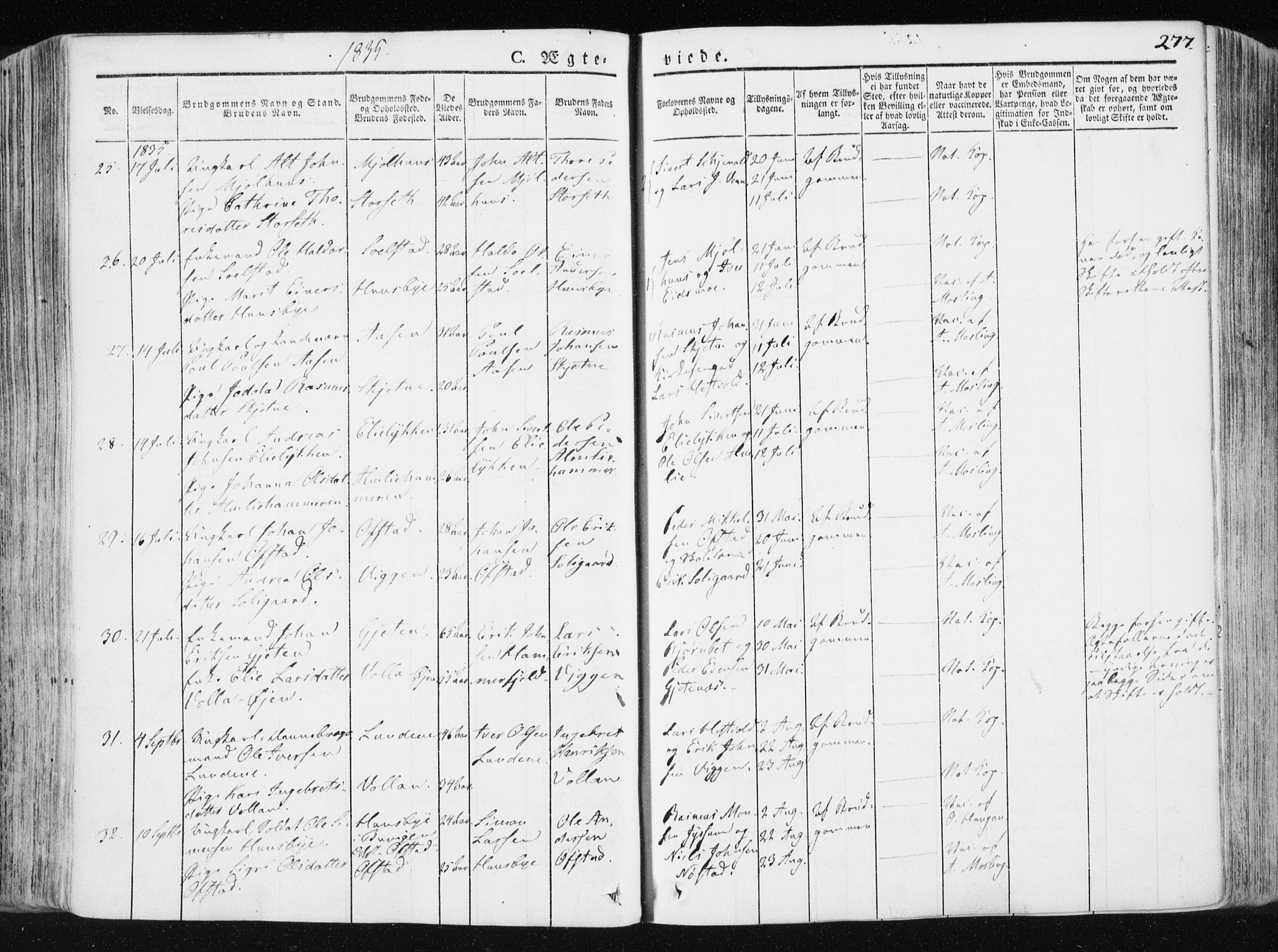 Ministerialprotokoller, klokkerbøker og fødselsregistre - Sør-Trøndelag, AV/SAT-A-1456/665/L0771: Parish register (official) no. 665A06, 1830-1856, p. 277