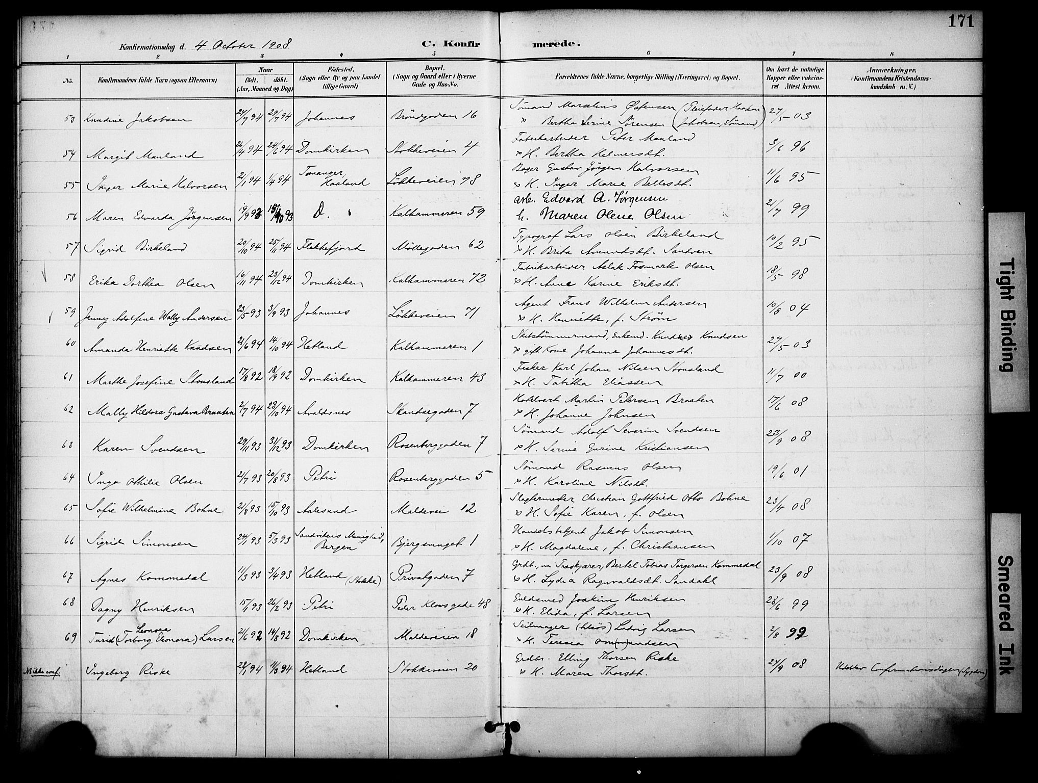 Domkirken sokneprestkontor, SAST/A-101812/001/30/30BA/L0031: Parish register (official) no. A 30, 1896-1916, p. 171