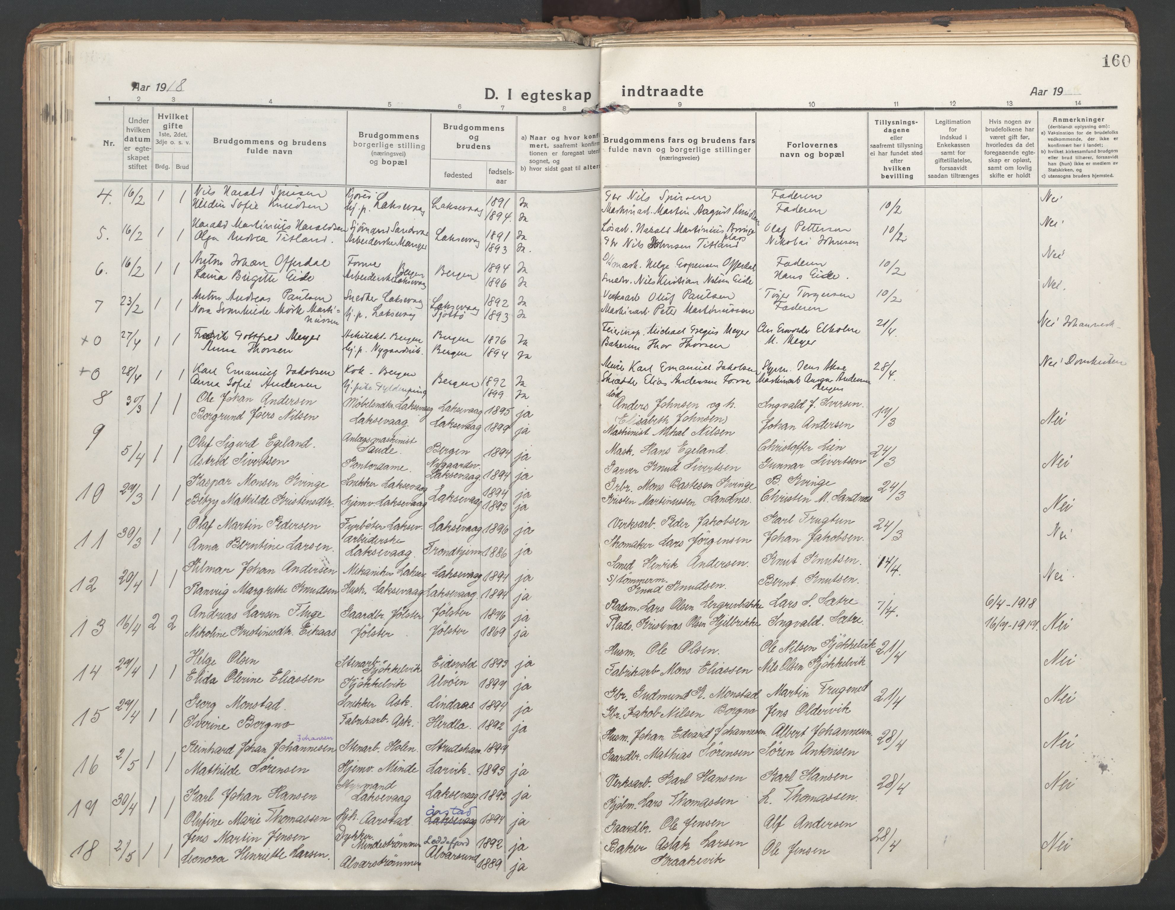 Laksevåg Sokneprestembete, AV/SAB-A-76501/H/Ha/Haa/Haaa/L0002: Parish register (official) no. A 2, 1917-1927, p. 160