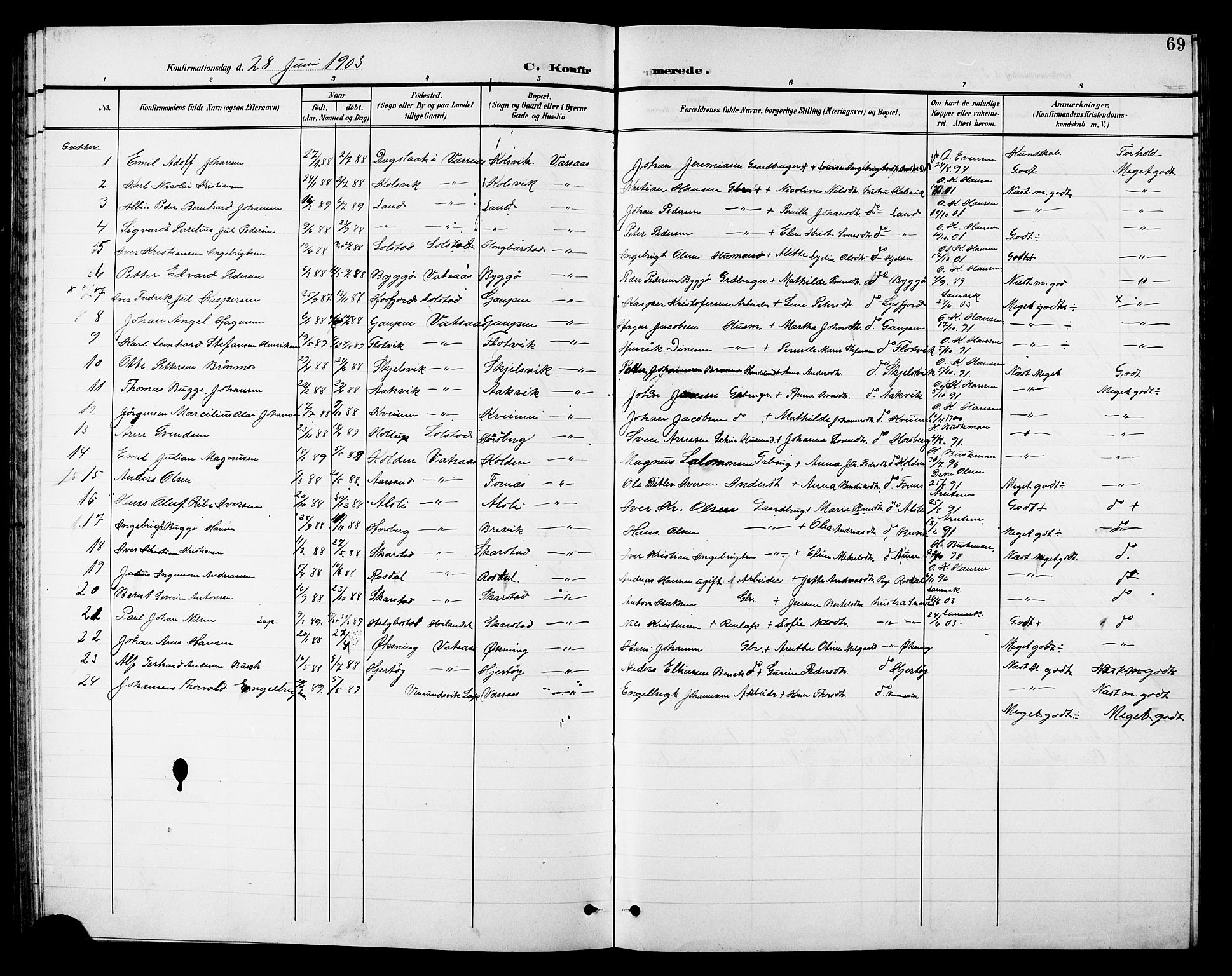 Ministerialprotokoller, klokkerbøker og fødselsregistre - Nordland, SAT/A-1459/810/L0161: Parish register (copy) no. 810C04, 1897-1910, p. 69