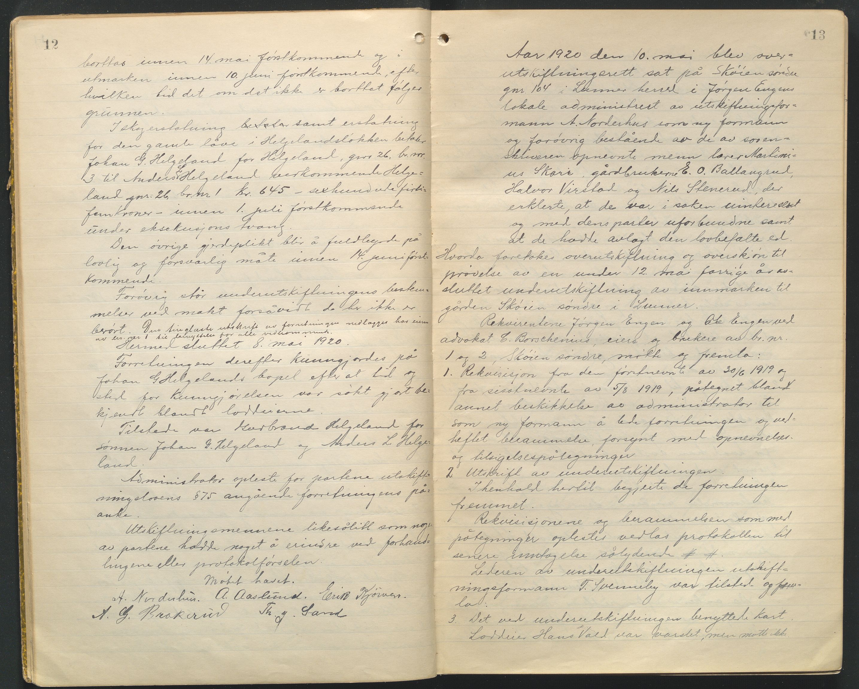 Utskiftningsformannen i Oppland fylke, AV/SAH-JORDSKIFTEO-001/G/Ga/L0006/0001: Rettsbøker / Rettsbok - protokoll nr. 11, 1920-1923, p. 12-13