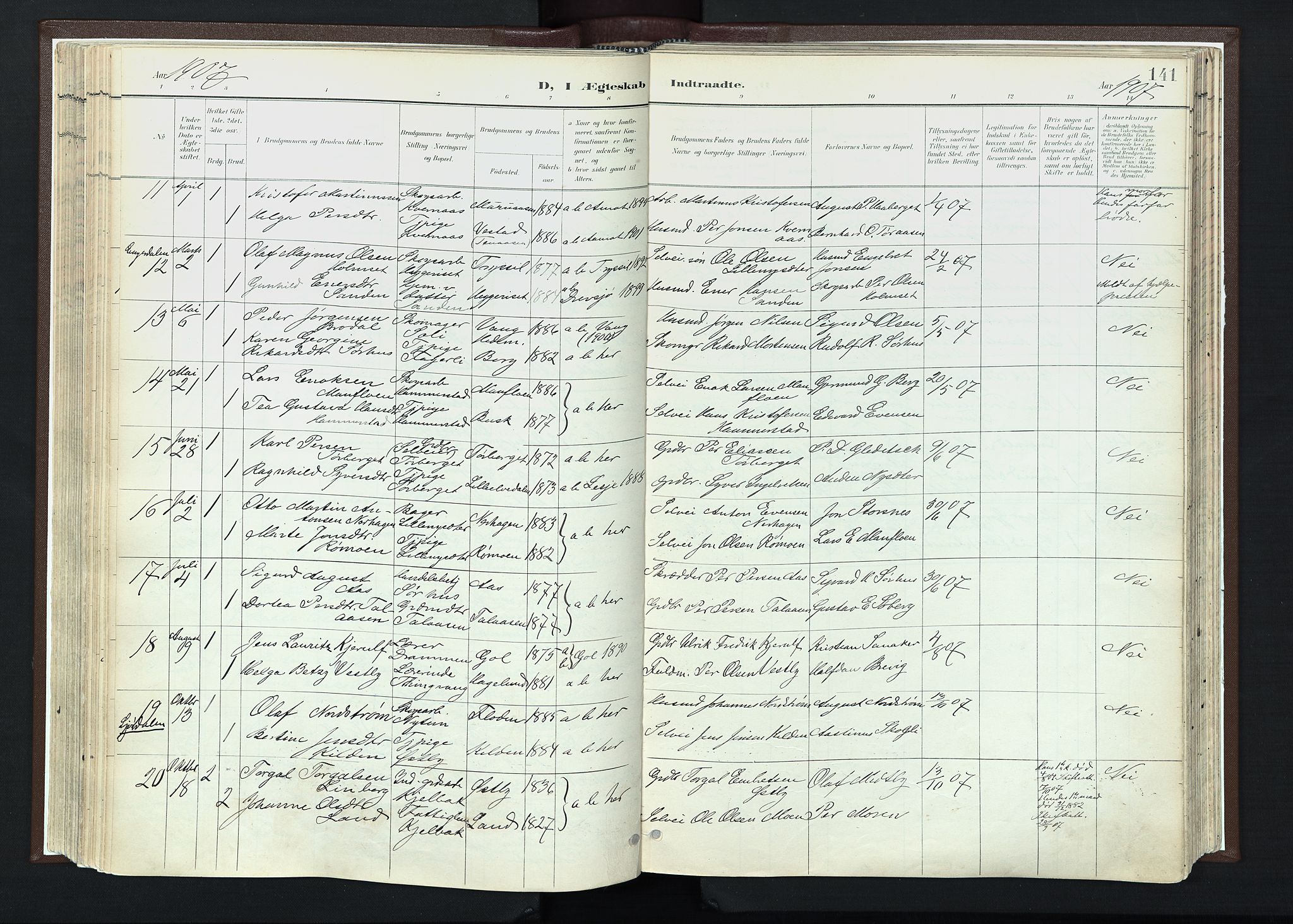 Trysil prestekontor, SAH/PREST-046/H/Ha/Haa/L0013: Parish register (official) no. 13, 1898-1911, p. 141