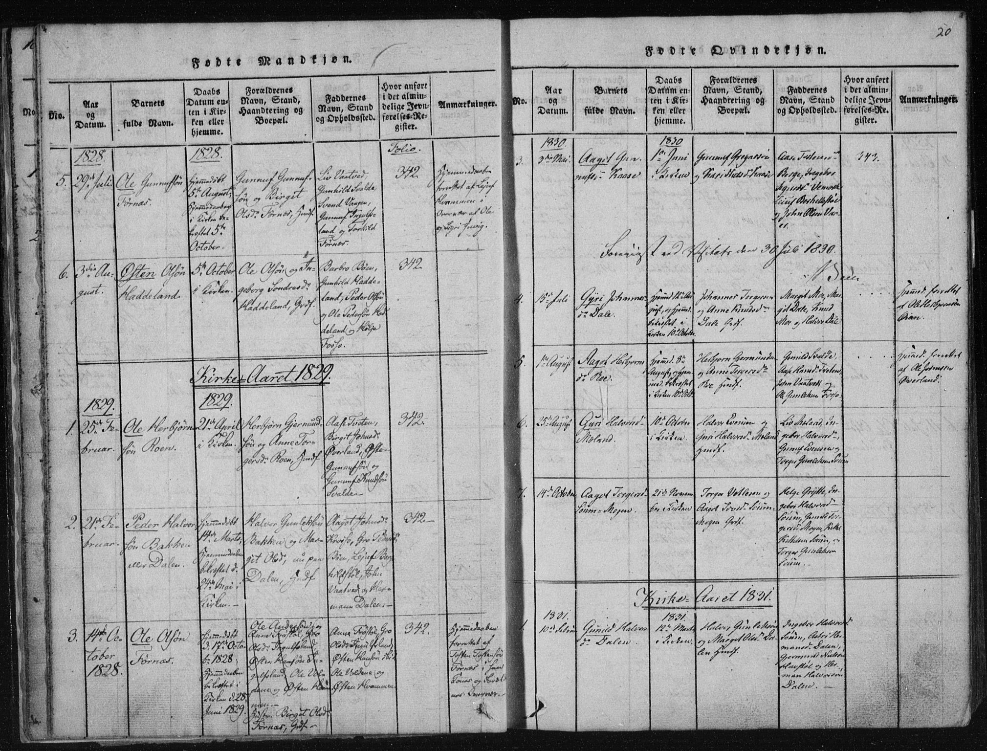Tinn kirkebøker, SAKO/A-308/F/Fc/L0001: Parish register (official) no. III 1, 1815-1843, p. 20
