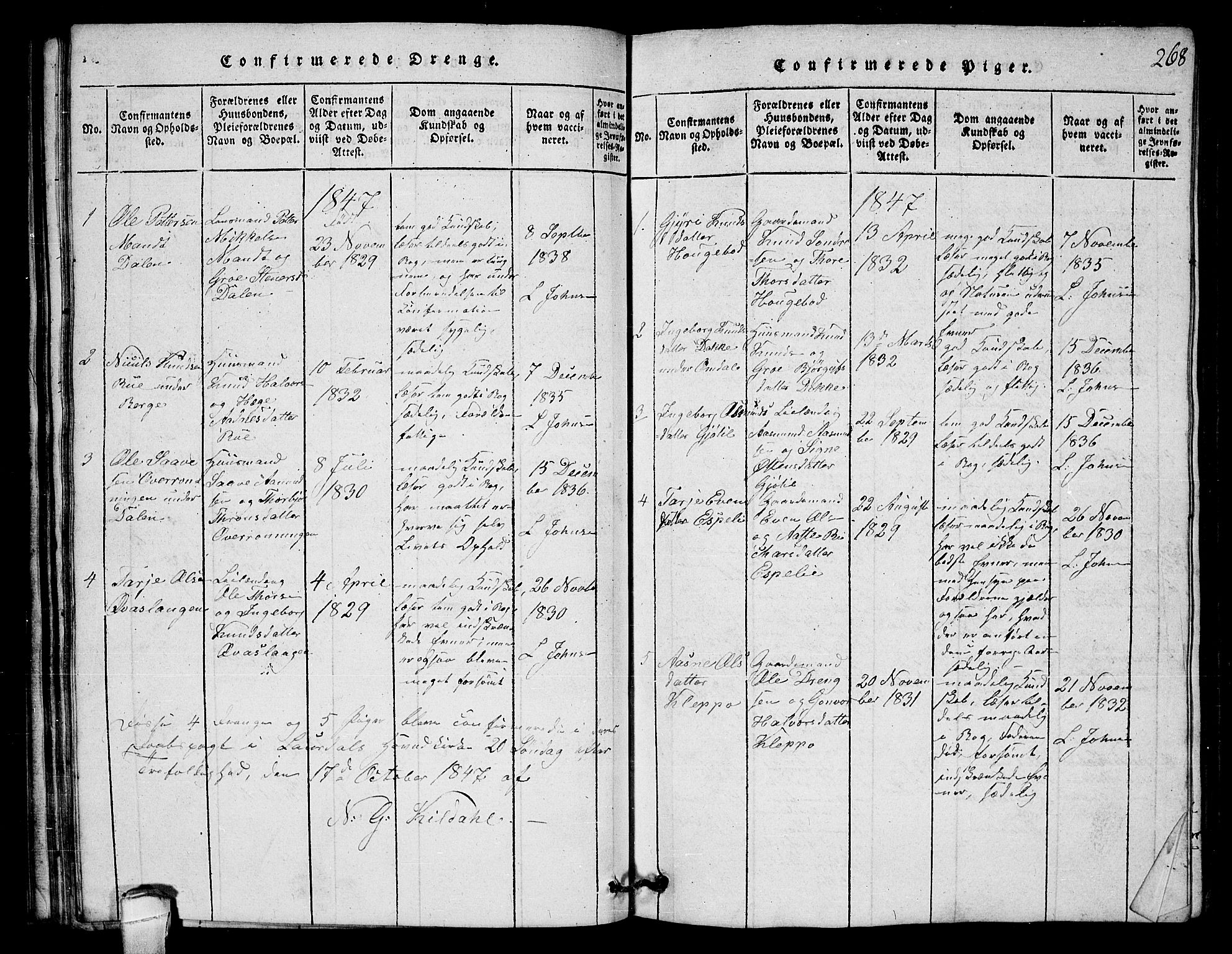 Lårdal kirkebøker, SAKO/A-284/G/Gb/L0001: Parish register (copy) no. II 1, 1815-1865, p. 268