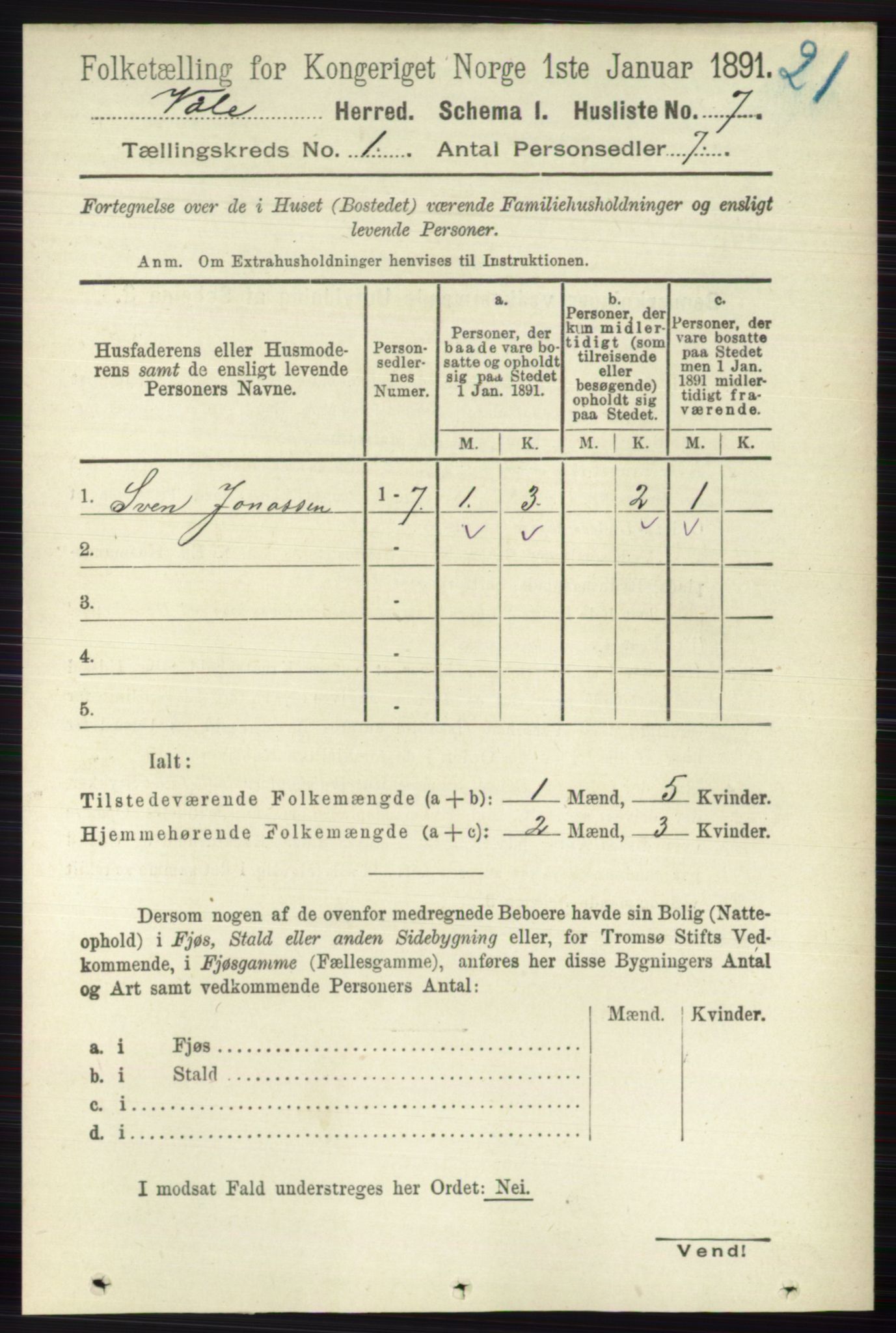 RA, 1891 census for 0716 Våle, 1891, p. 30