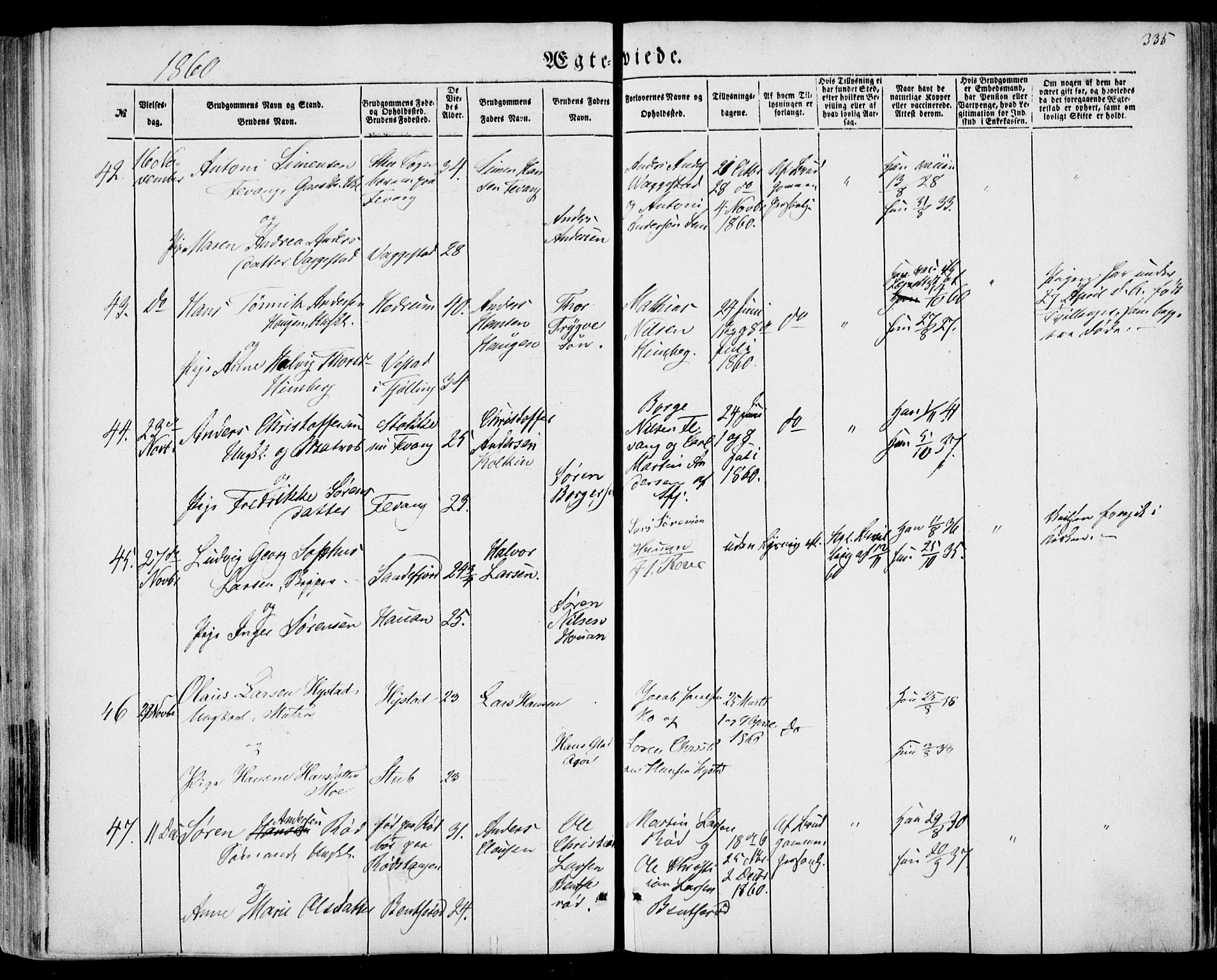 Sandar kirkebøker, SAKO/A-243/F/Fa/L0007: Parish register (official) no. 7, 1855-1861, p. 335