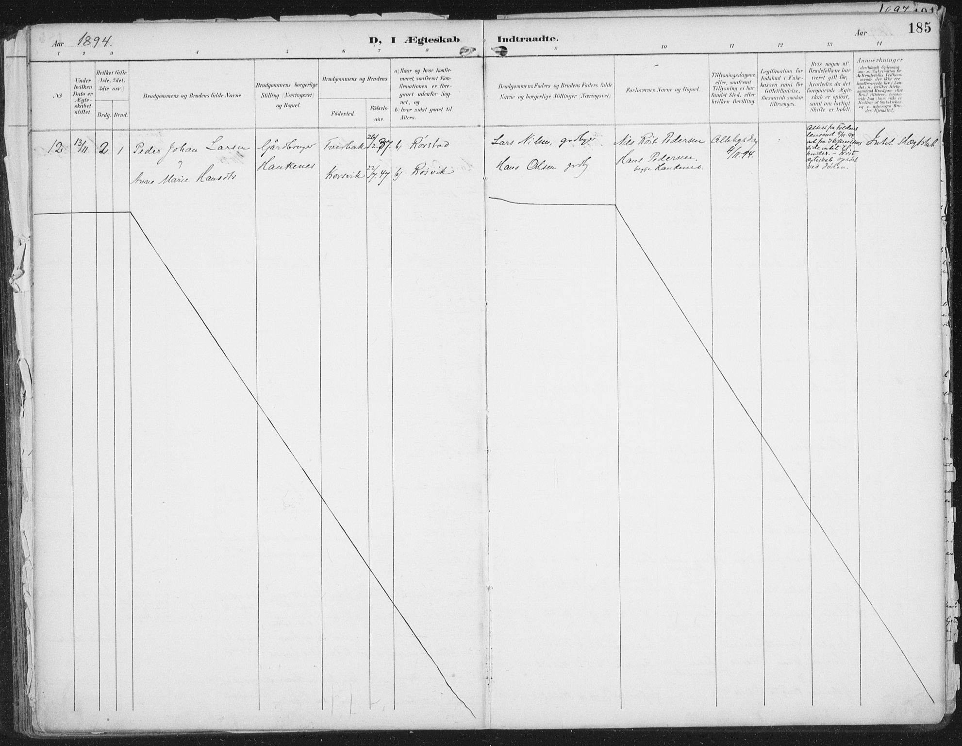 Ministerialprotokoller, klokkerbøker og fødselsregistre - Nordland, SAT/A-1459/854/L0779: Parish register (official) no. 854A02, 1892-1909, p. 185