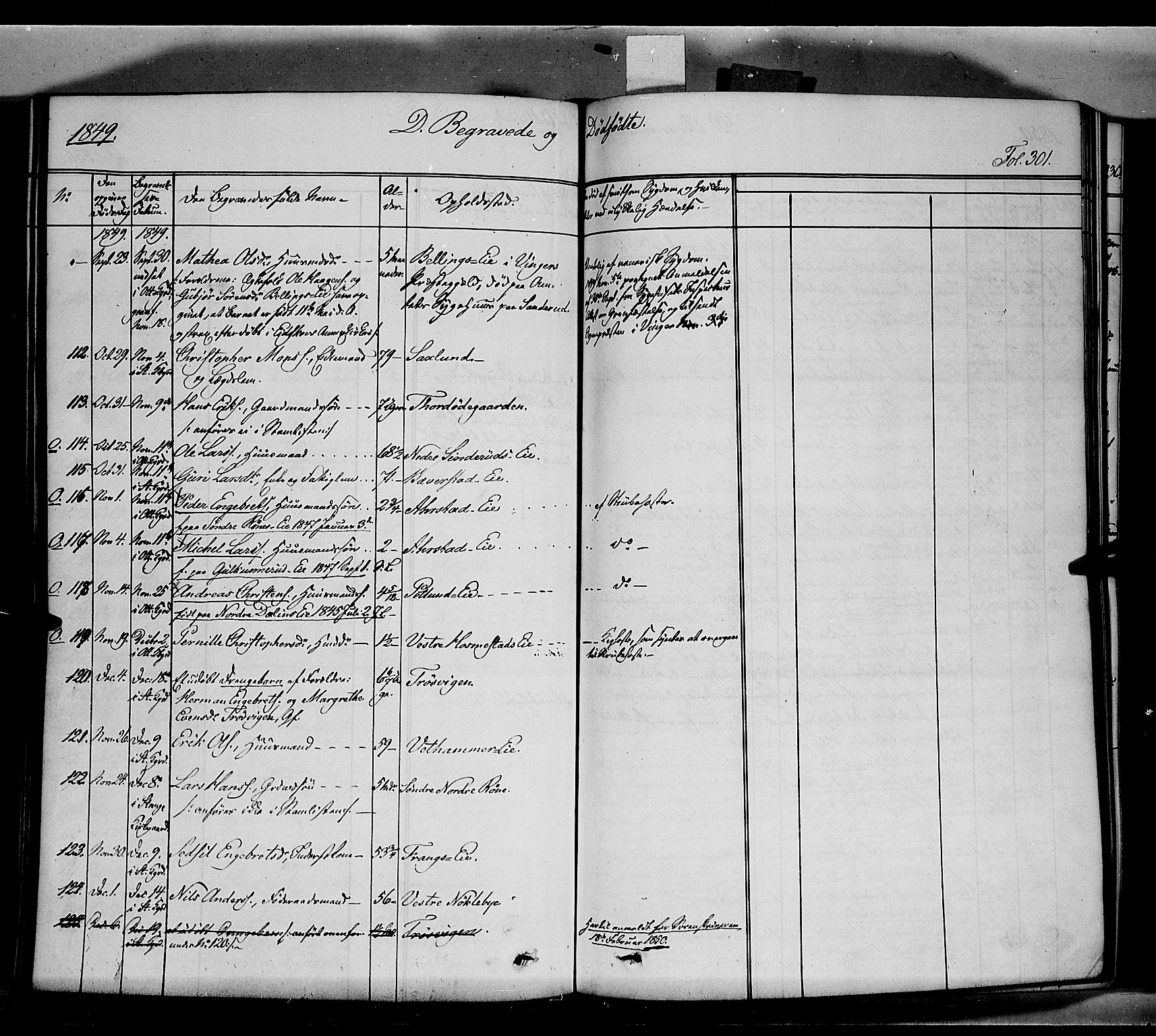 Stange prestekontor, SAH/PREST-002/K/L0011: Parish register (official) no. 11, 1846-1852, p. 301