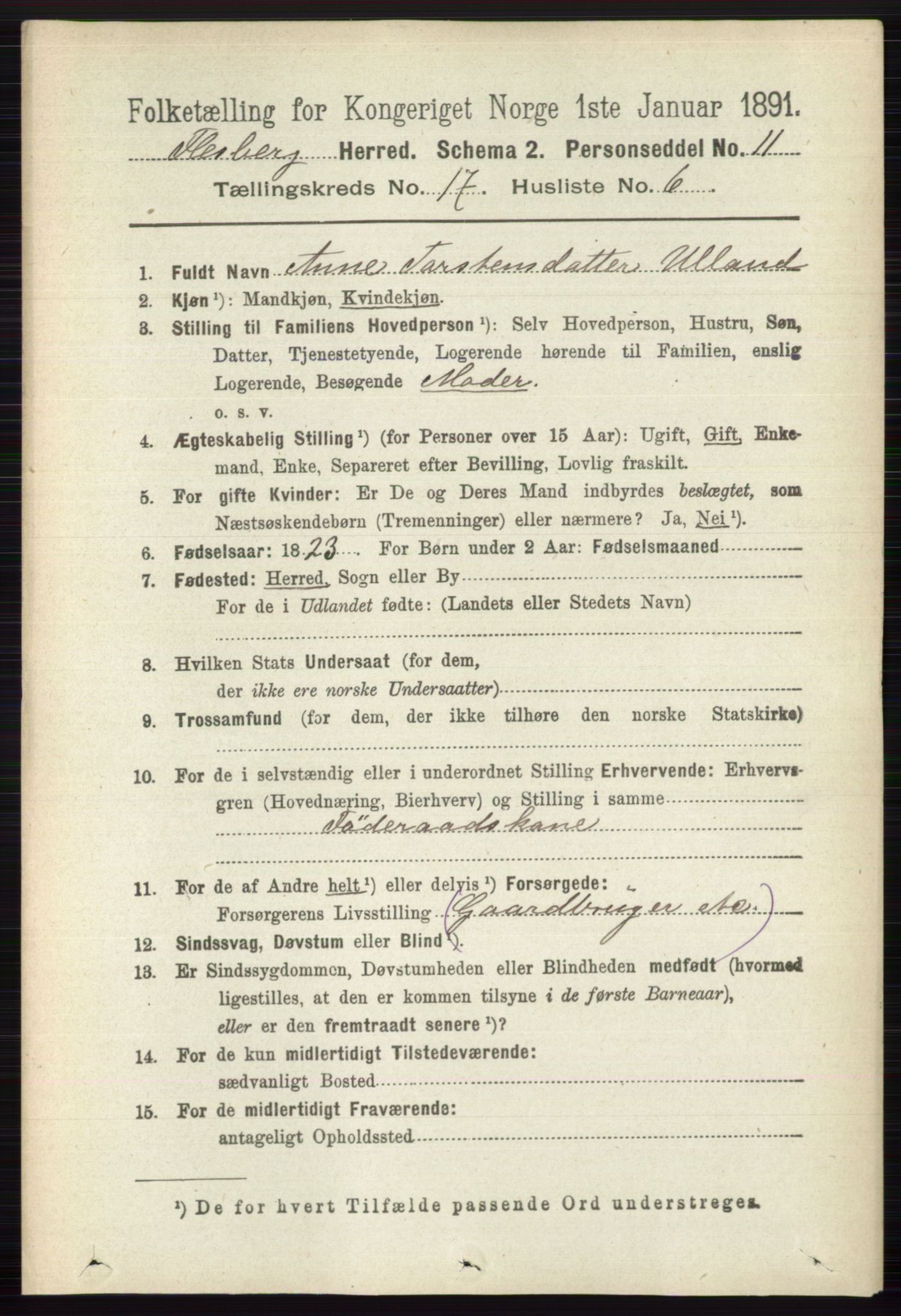 RA, 1891 census for 0631 Flesberg, 1891, p. 3023