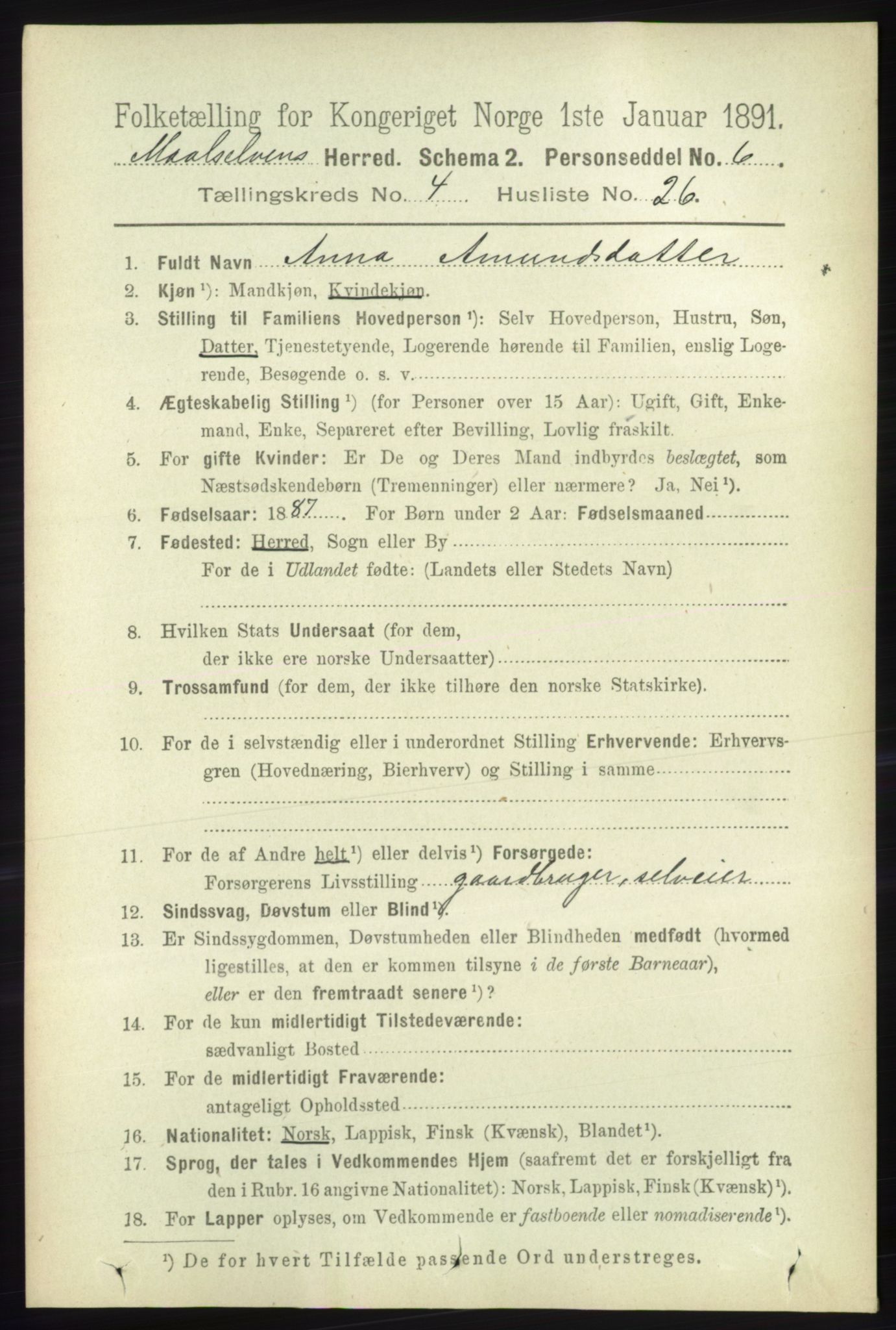 RA, 1891 census for 1924 Målselv, 1891, p. 1272